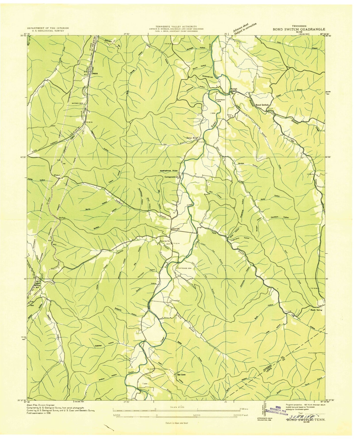 Classic USGS Sunrise Tennessee 7.5'x7.5' Topo Map Image