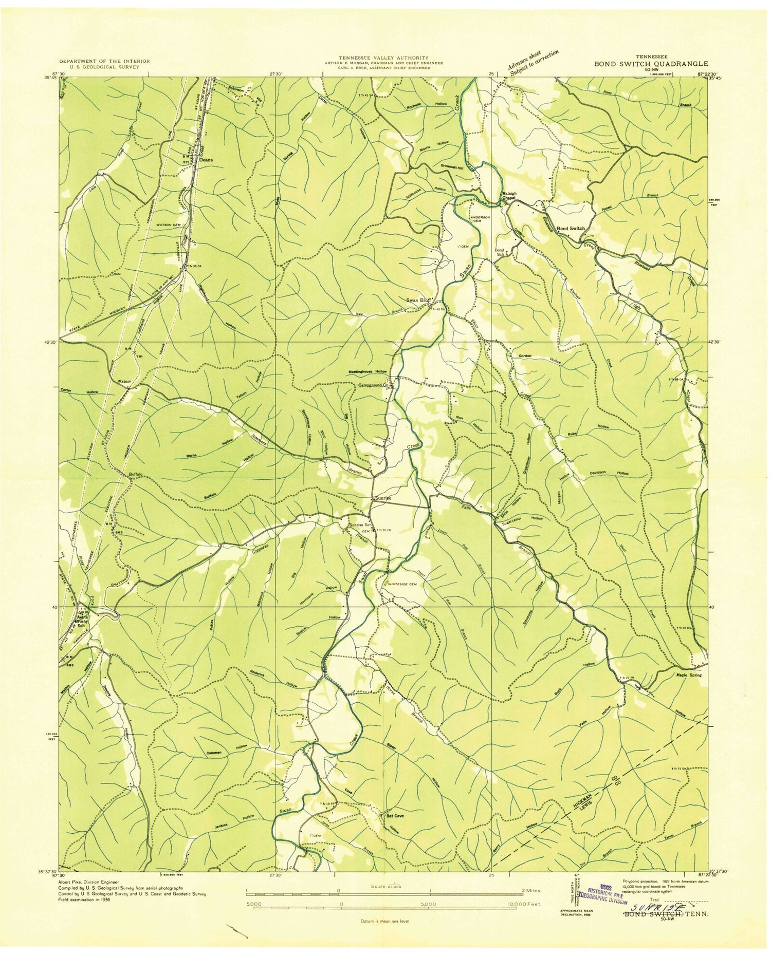 Classic USGS Sunrise Tennessee 7.5'x7.5' Topo Map Image