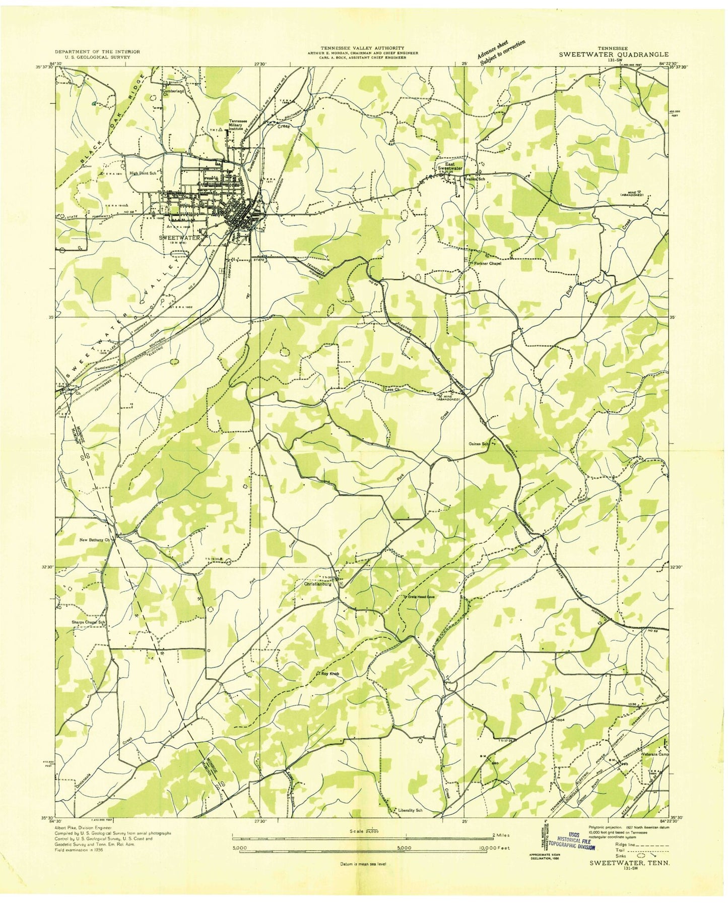 Classic USGS Sweetwater Tennessee 7.5'x7.5' Topo Map Image