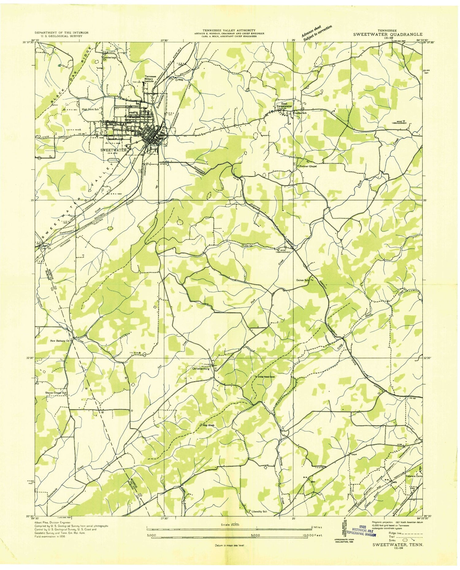 Classic USGS Sweetwater Tennessee 7.5'x7.5' Topo Map Image