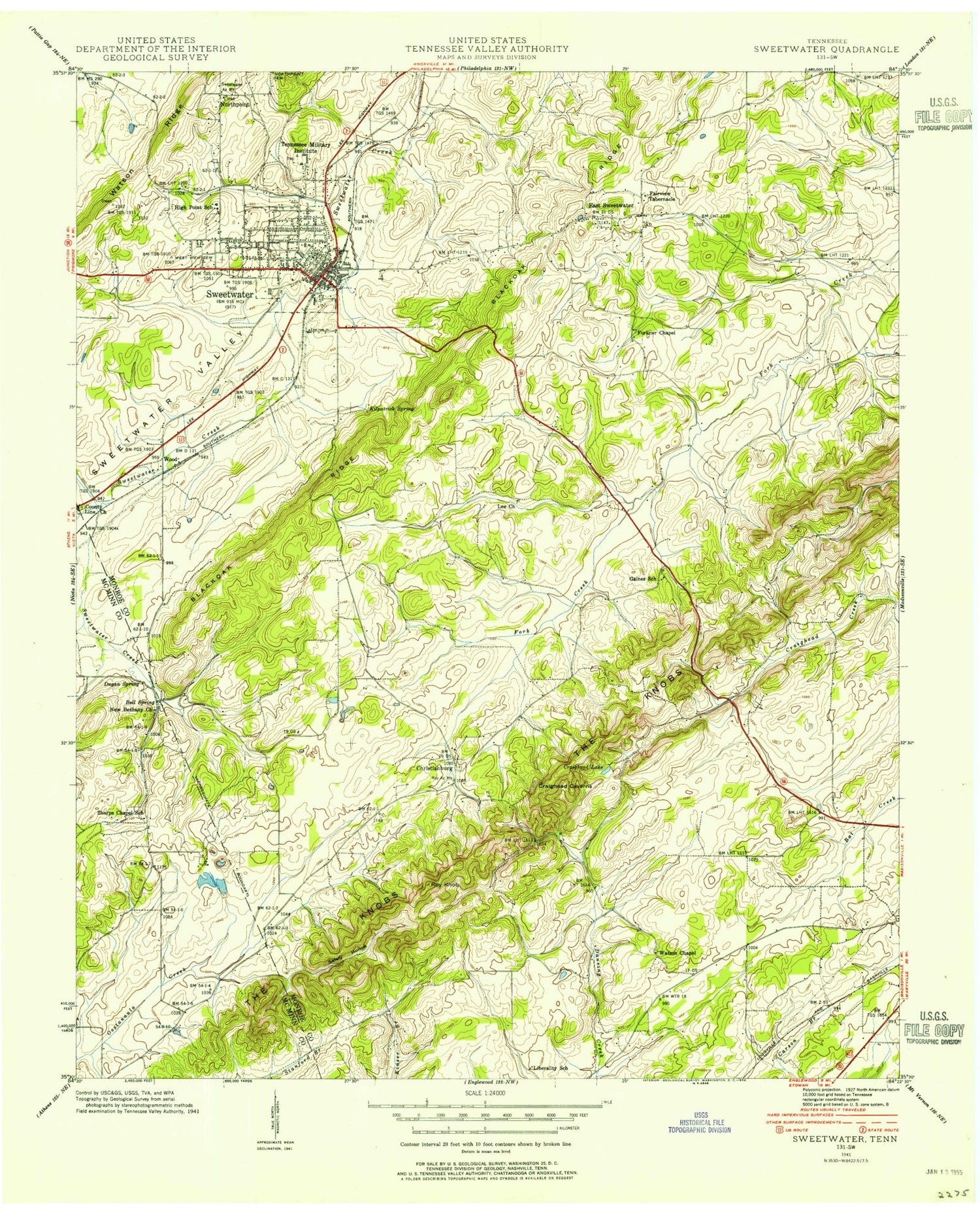 Classic USGS Sweetwater Tennessee 7.5'x7.5' Topo Map Image