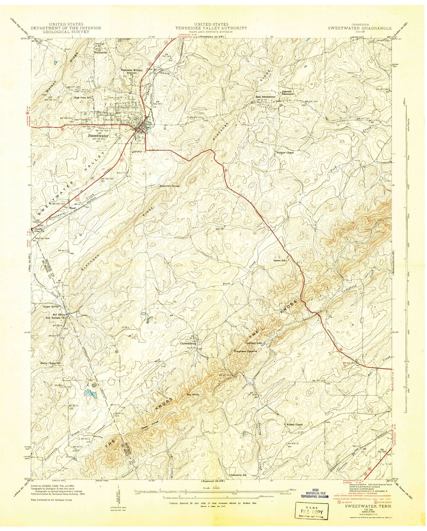 Classic USGS Sweetwater Tennessee 7.5'x7.5' Topo Map Image