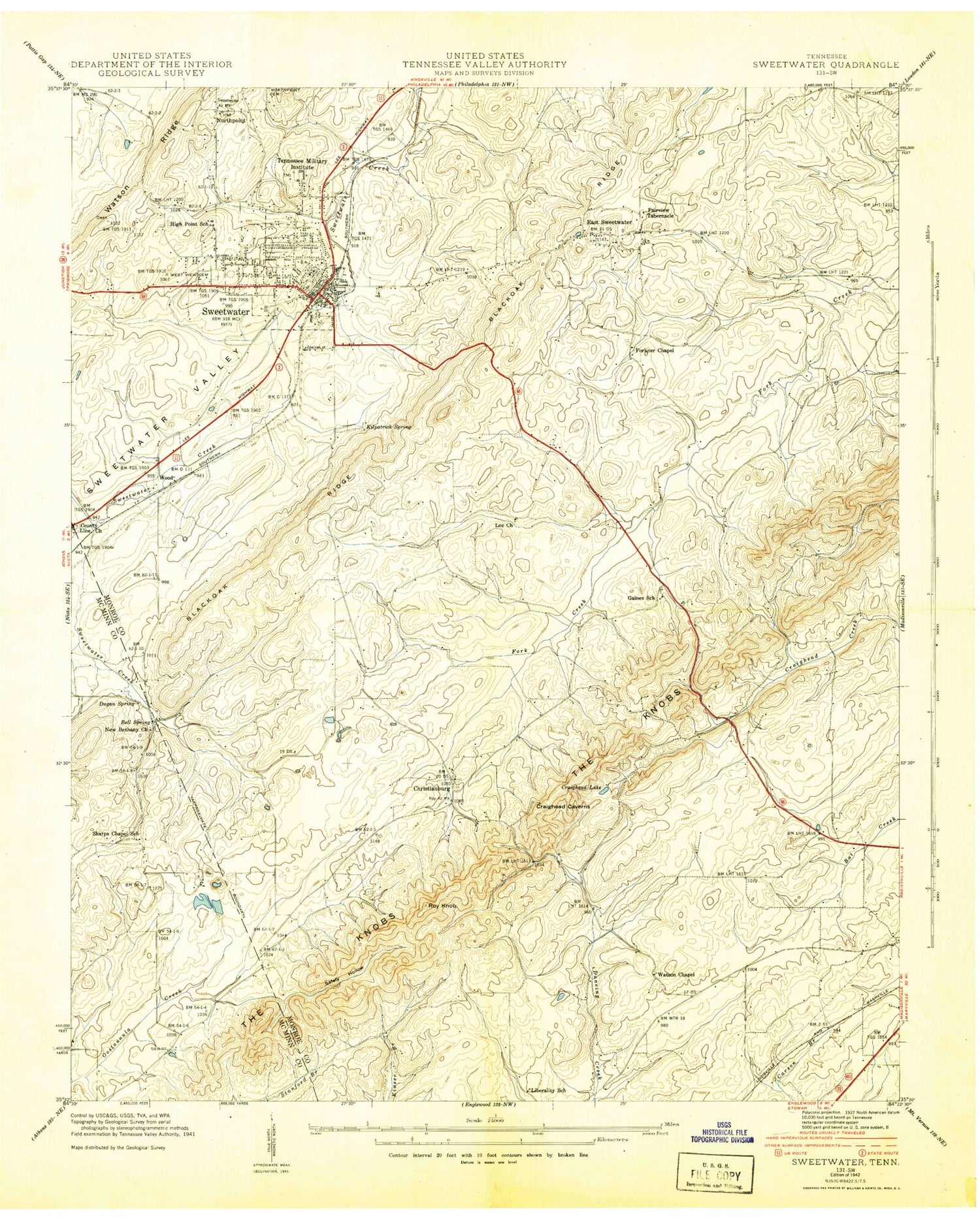 Classic USGS Sweetwater Tennessee 7.5'x7.5' Topo Map Image