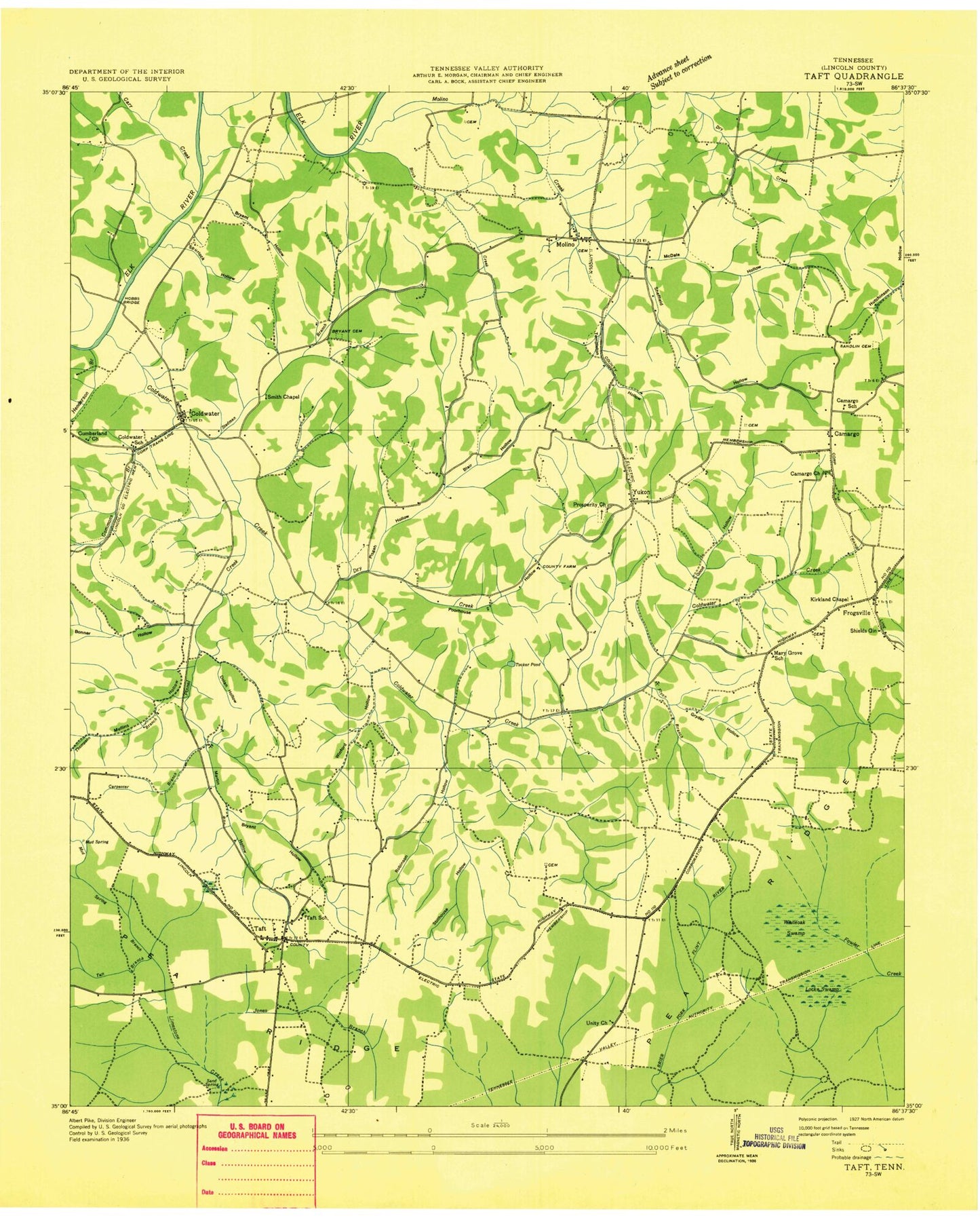 Classic USGS Taft Tennessee 7.5'x7.5' Topo Map Image