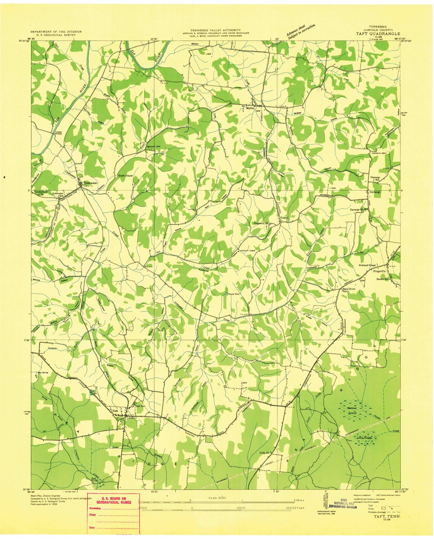 Classic USGS Taft Tennessee 7.5'x7.5' Topo Map Image