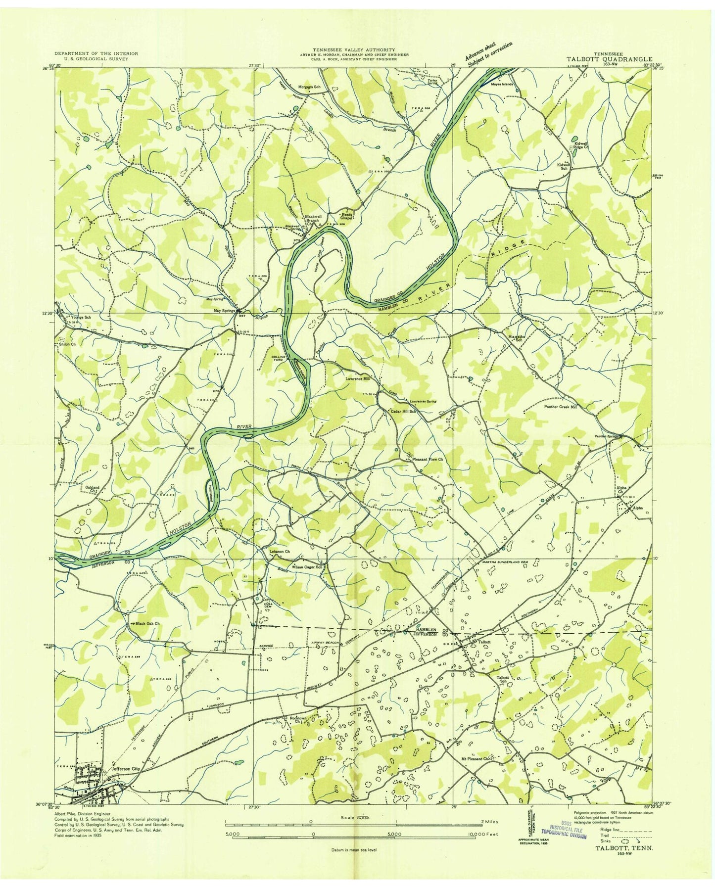 Classic USGS Talbott Tennessee 7.5'x7.5' Topo Map Image