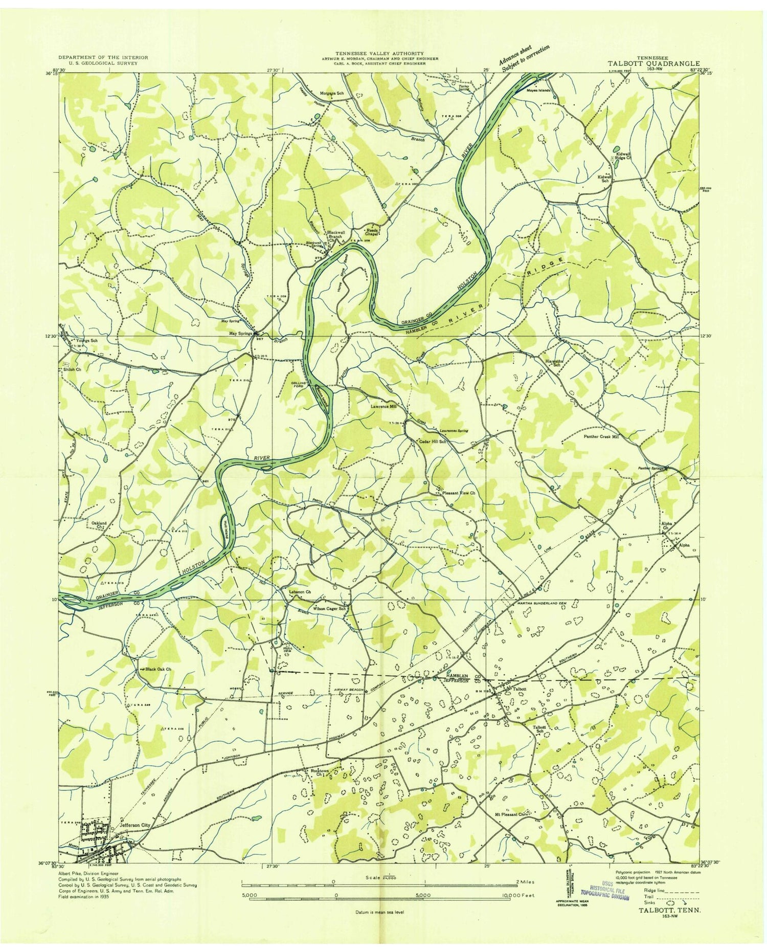 Classic USGS Talbott Tennessee 7.5'x7.5' Topo Map Image