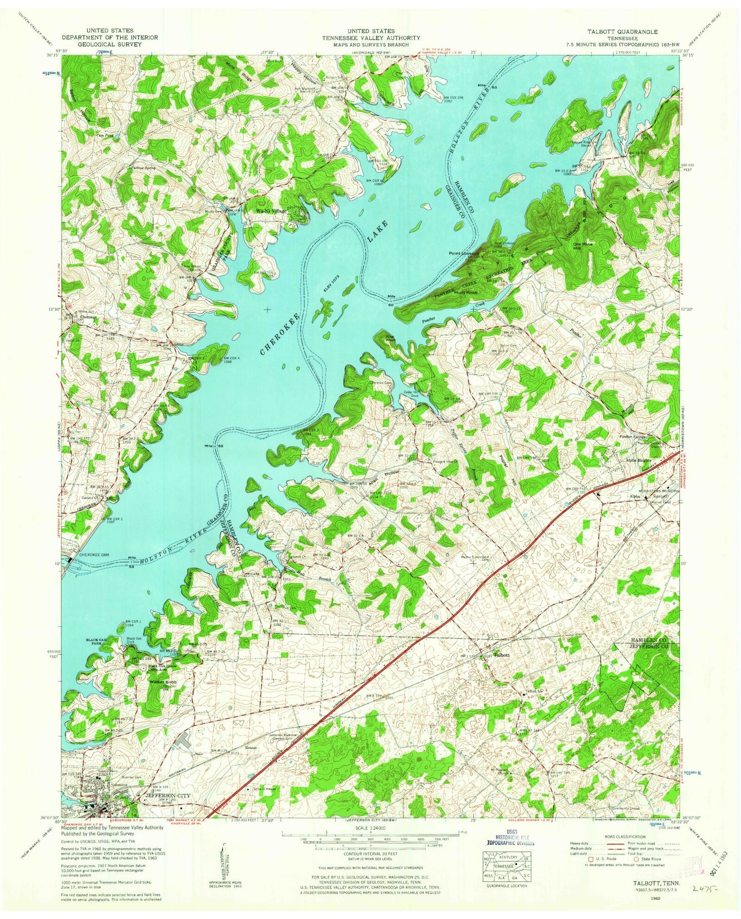 Classic USGS Talbott Tennessee 7.5'x7.5' Topo Map Image
