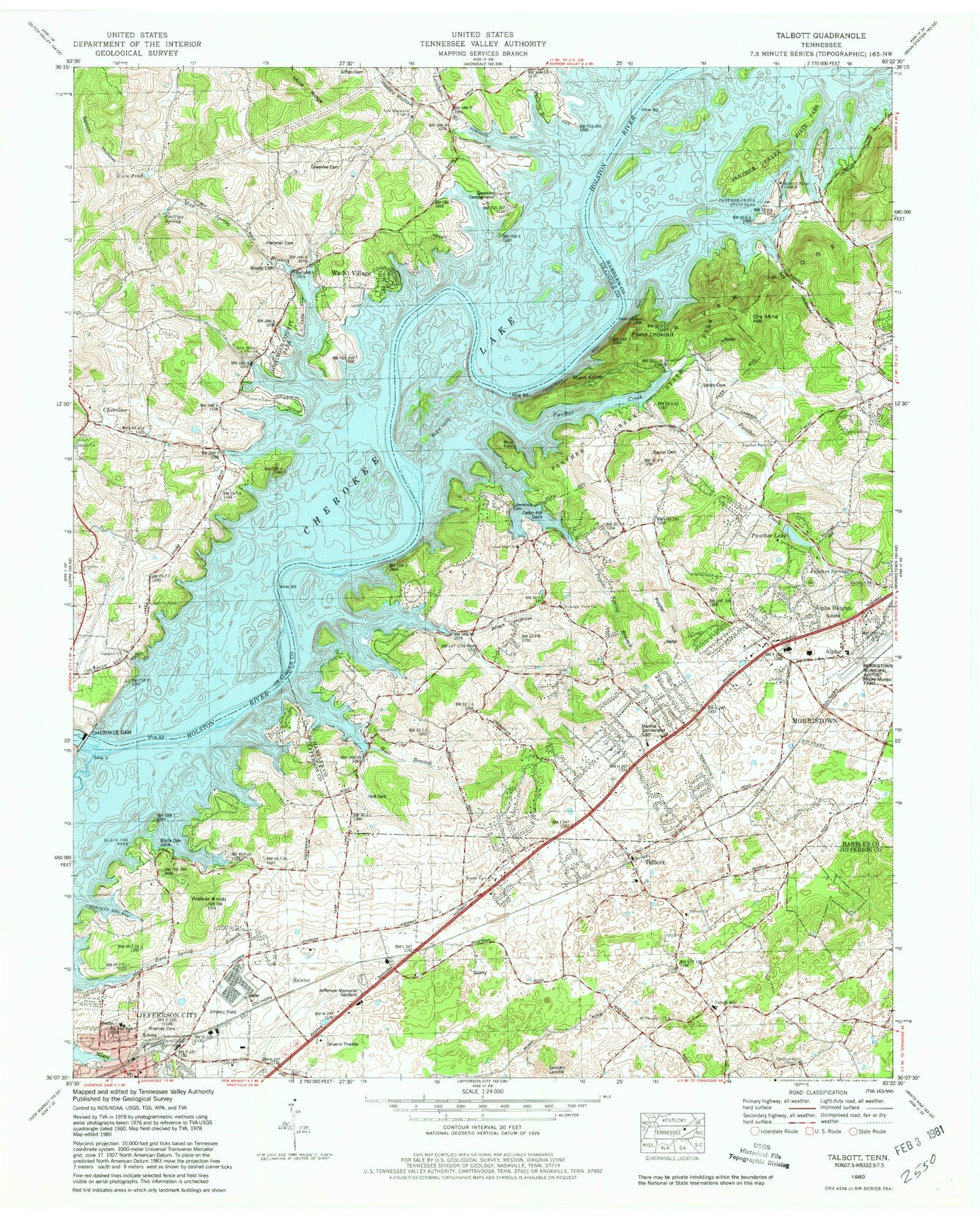 Classic USGS Talbott Tennessee 7.5'x7.5' Topo Map Image