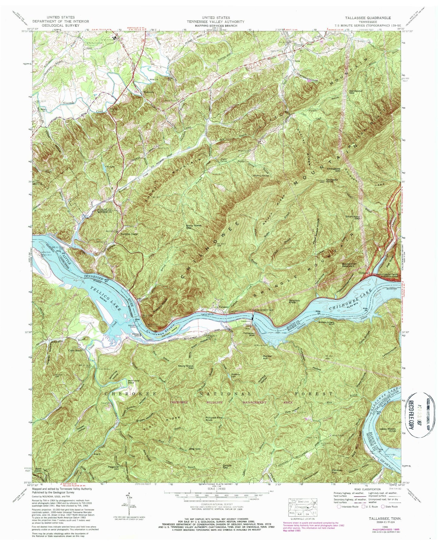 Classic USGS Tallassee Tennessee 7.5'x7.5' Topo Map Image