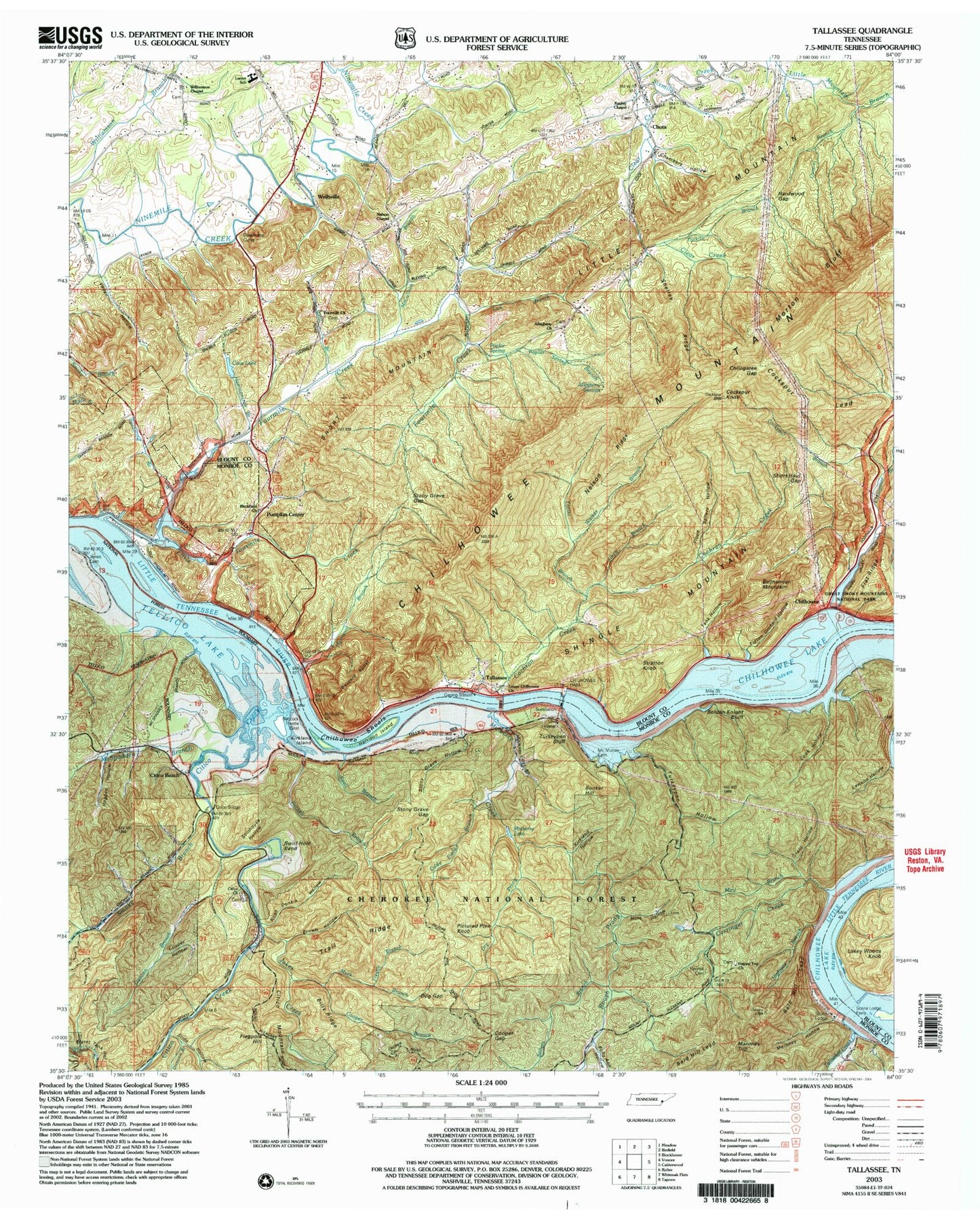 Classic USGS Tallassee Tennessee 7.5'x7.5' Topo Map Image