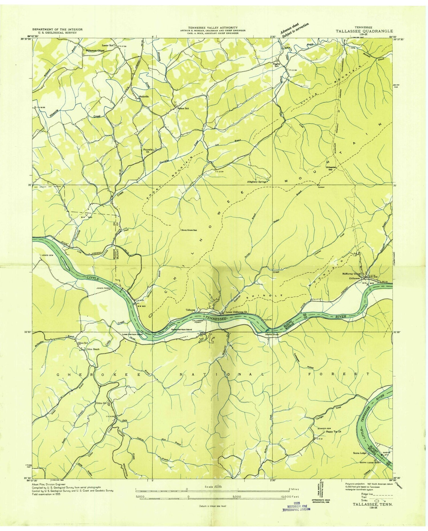 Classic USGS Tallassee Tennessee 7.5'x7.5' Topo Map Image