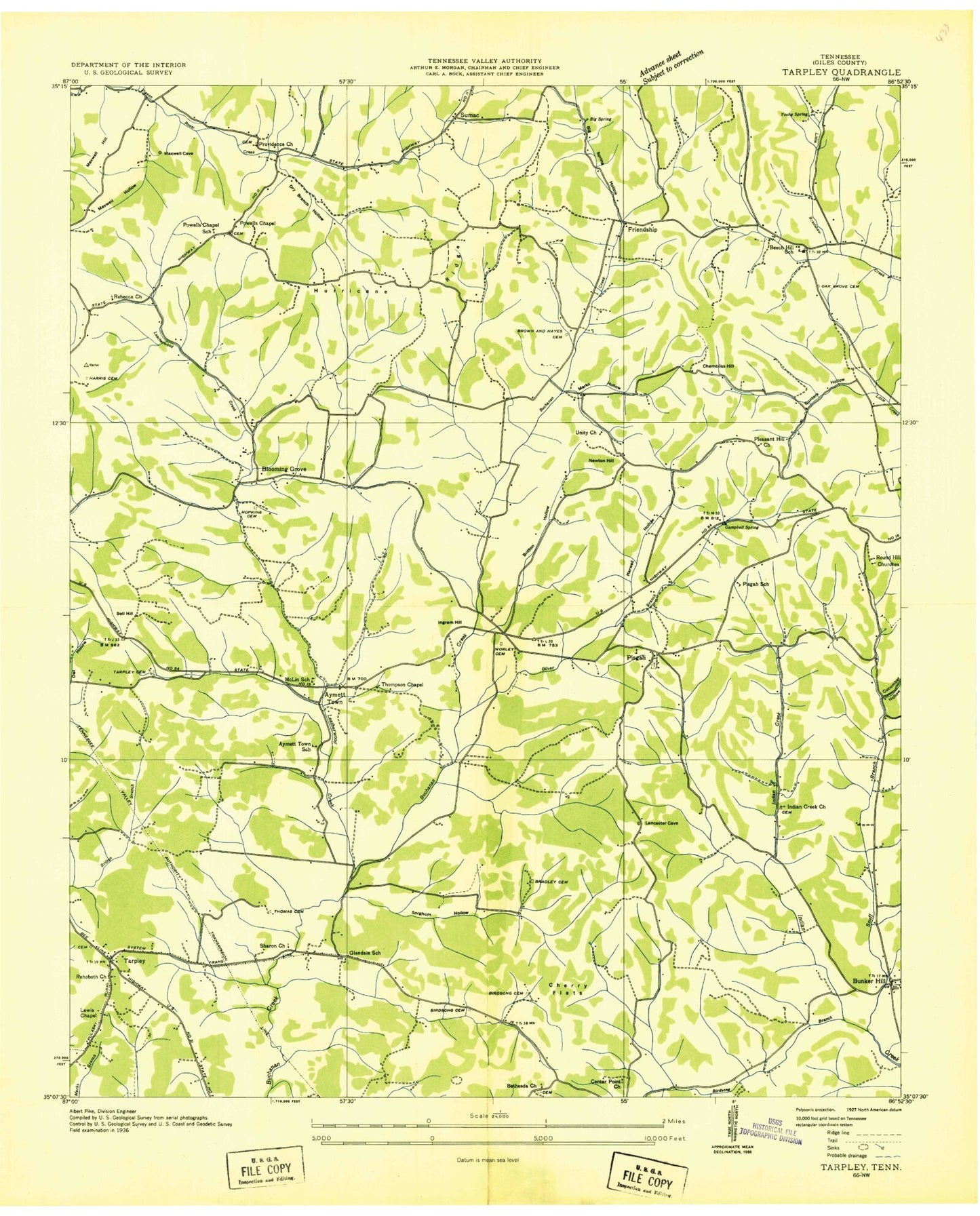 Classic USGS Tarpley Tennessee 7.5'x7.5' Topo Map Image