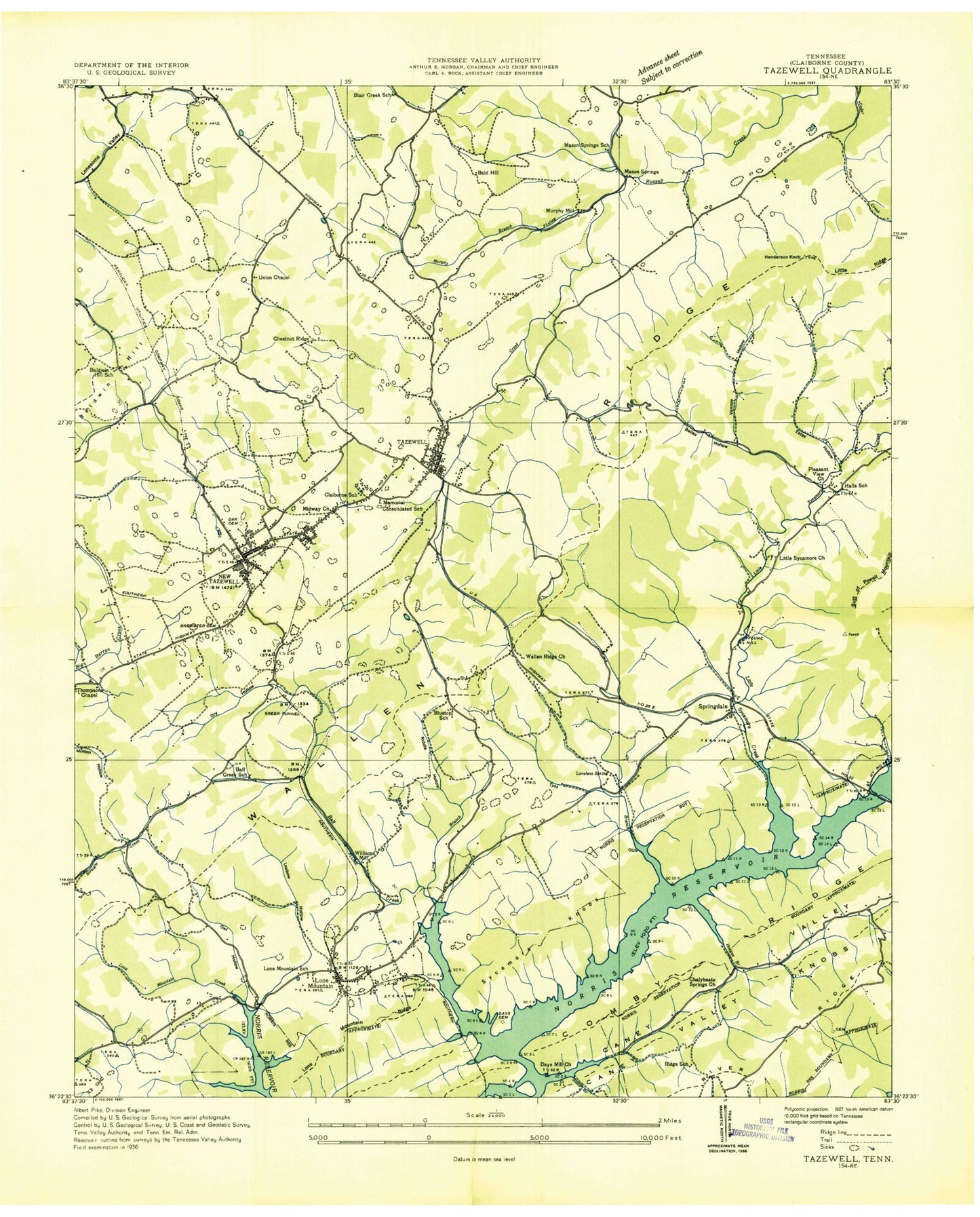 Classic USGS Tazewell Tennessee 7.5'x7.5' Topo Map Image