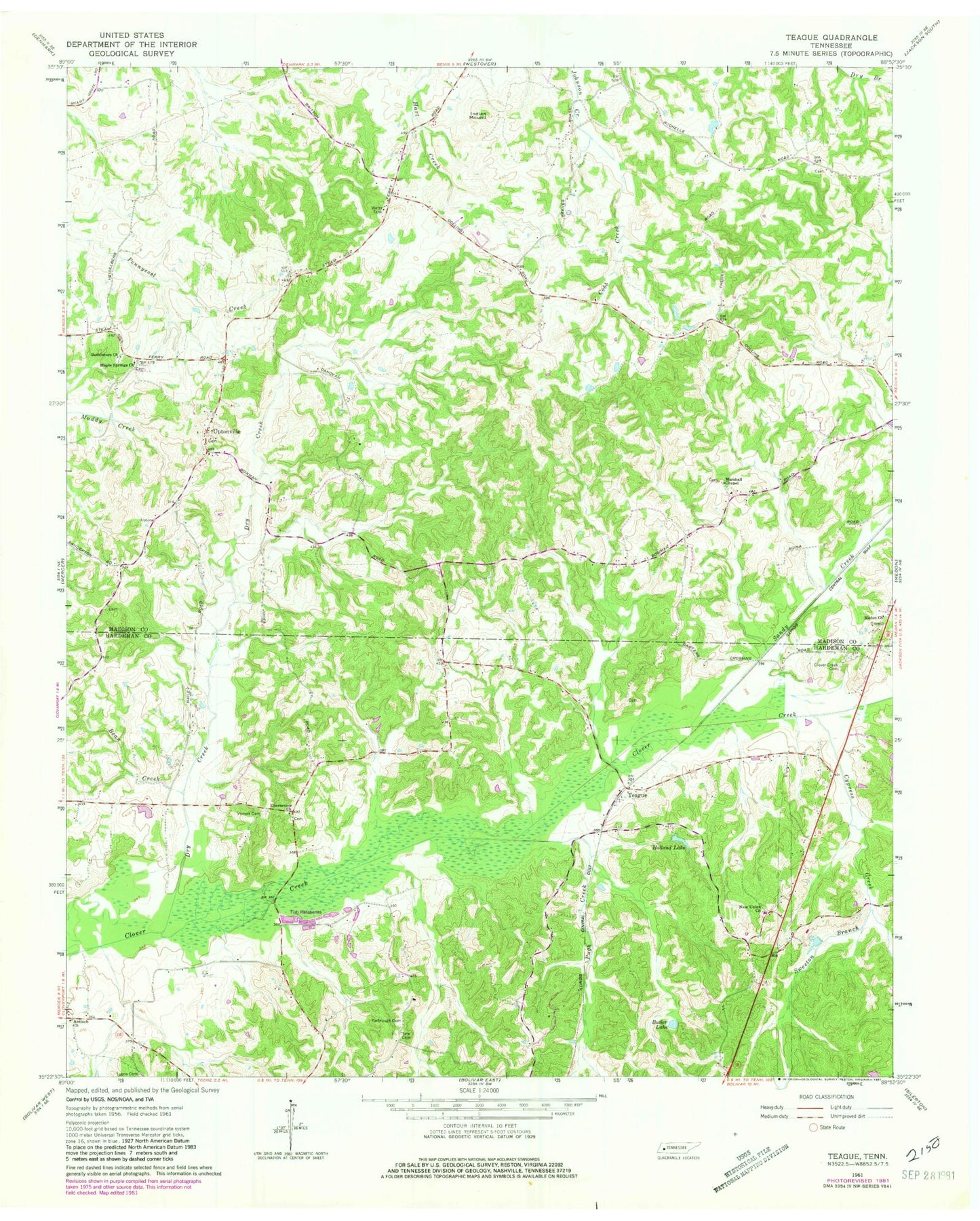 Classic USGS Teague Tennessee 7.5'x7.5' Topo Map Image