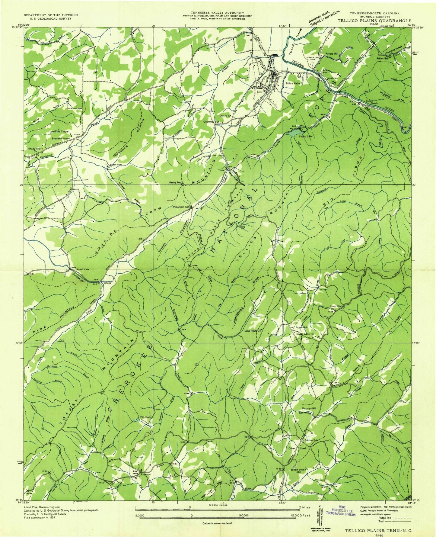 Classic USGS Tellico Plains Tennessee 7.5'x7.5' Topo Map Image