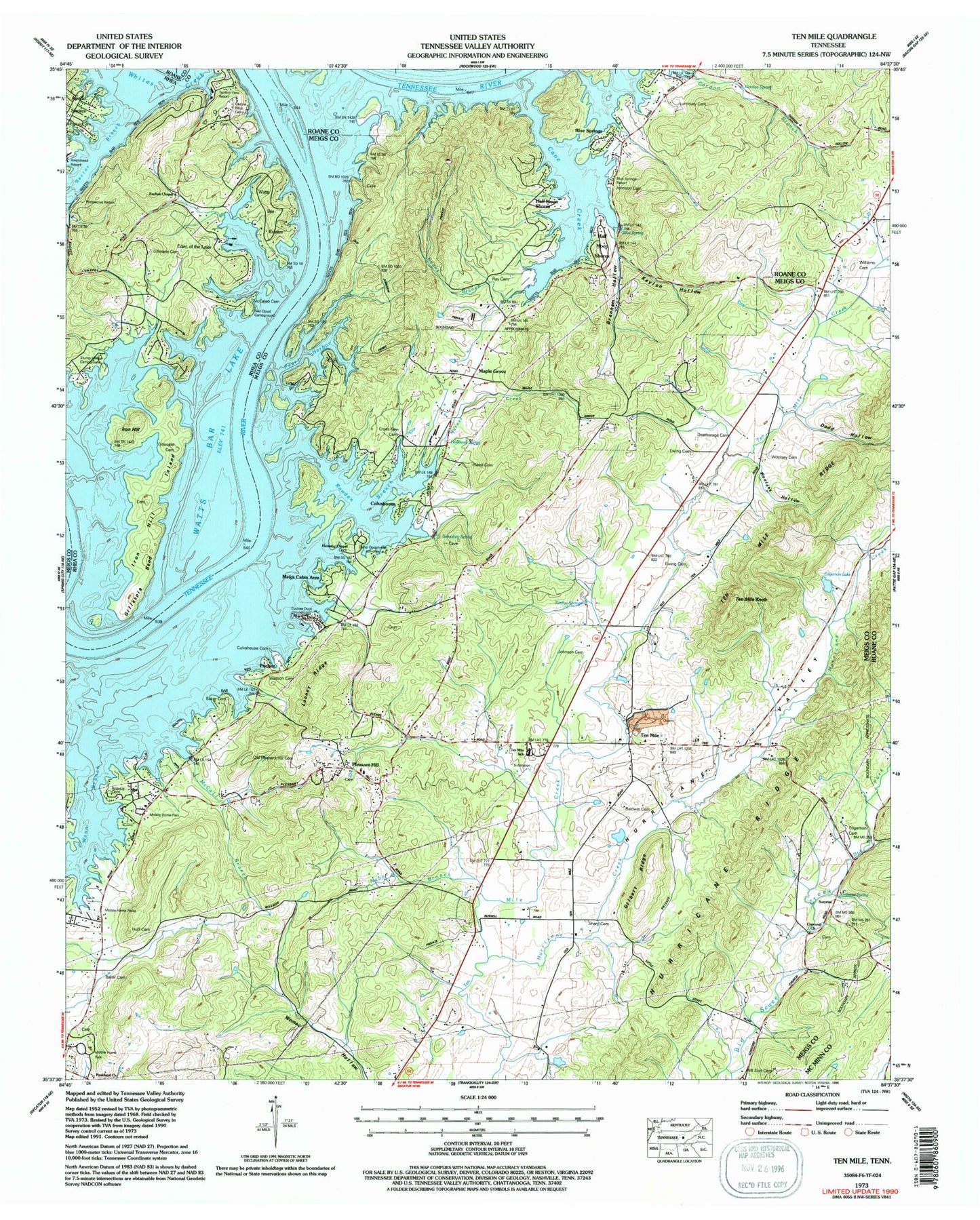 Classic USGS Ten Mile Tennessee 7.5'x7.5' Topo Map Image