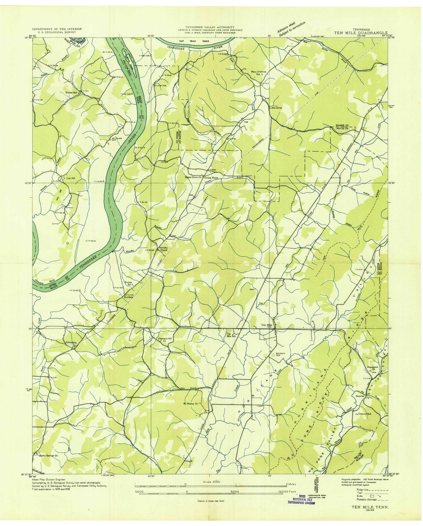 Classic USGS Ten Mile Tennessee 7.5'x7.5' Topo Map Image
