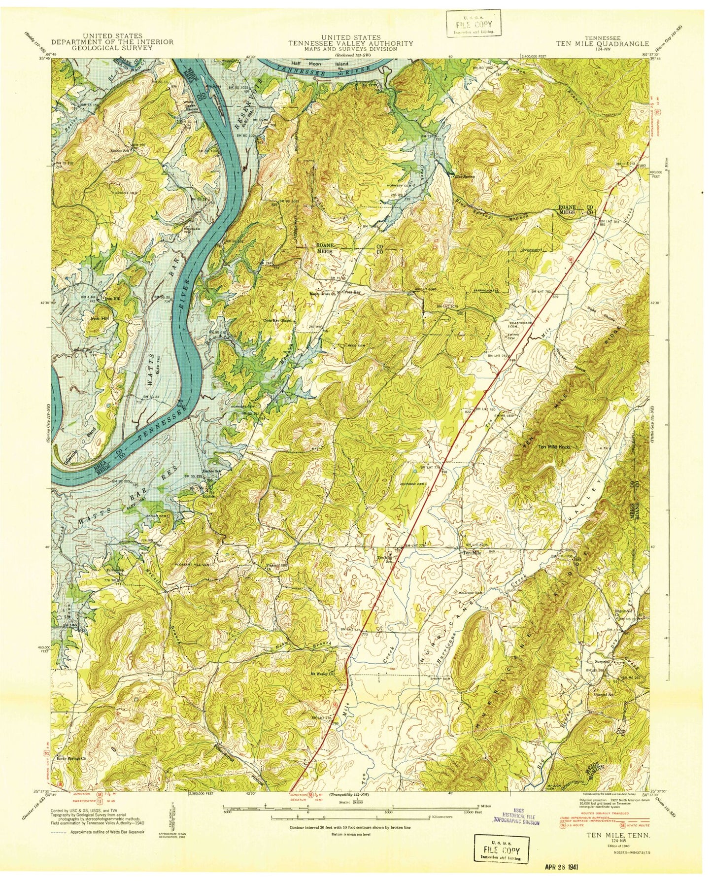Classic USGS Ten Mile Tennessee 7.5'x7.5' Topo Map Image