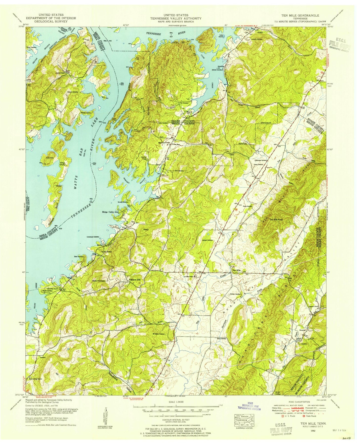 Classic USGS Ten Mile Tennessee 7.5'x7.5' Topo Map Image