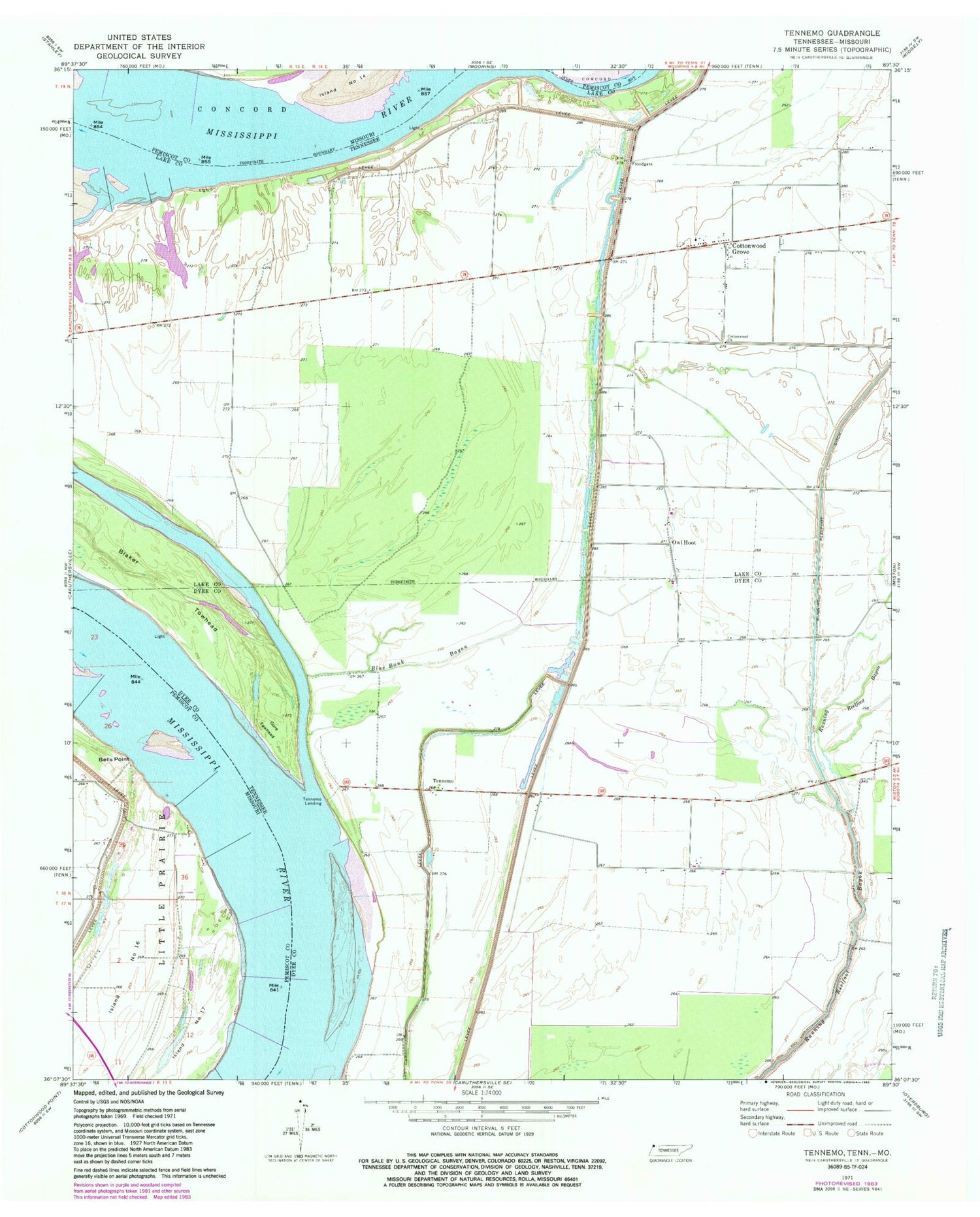 Classic USGS Tennemo Tennessee 7.5'x7.5' Topo Map Image