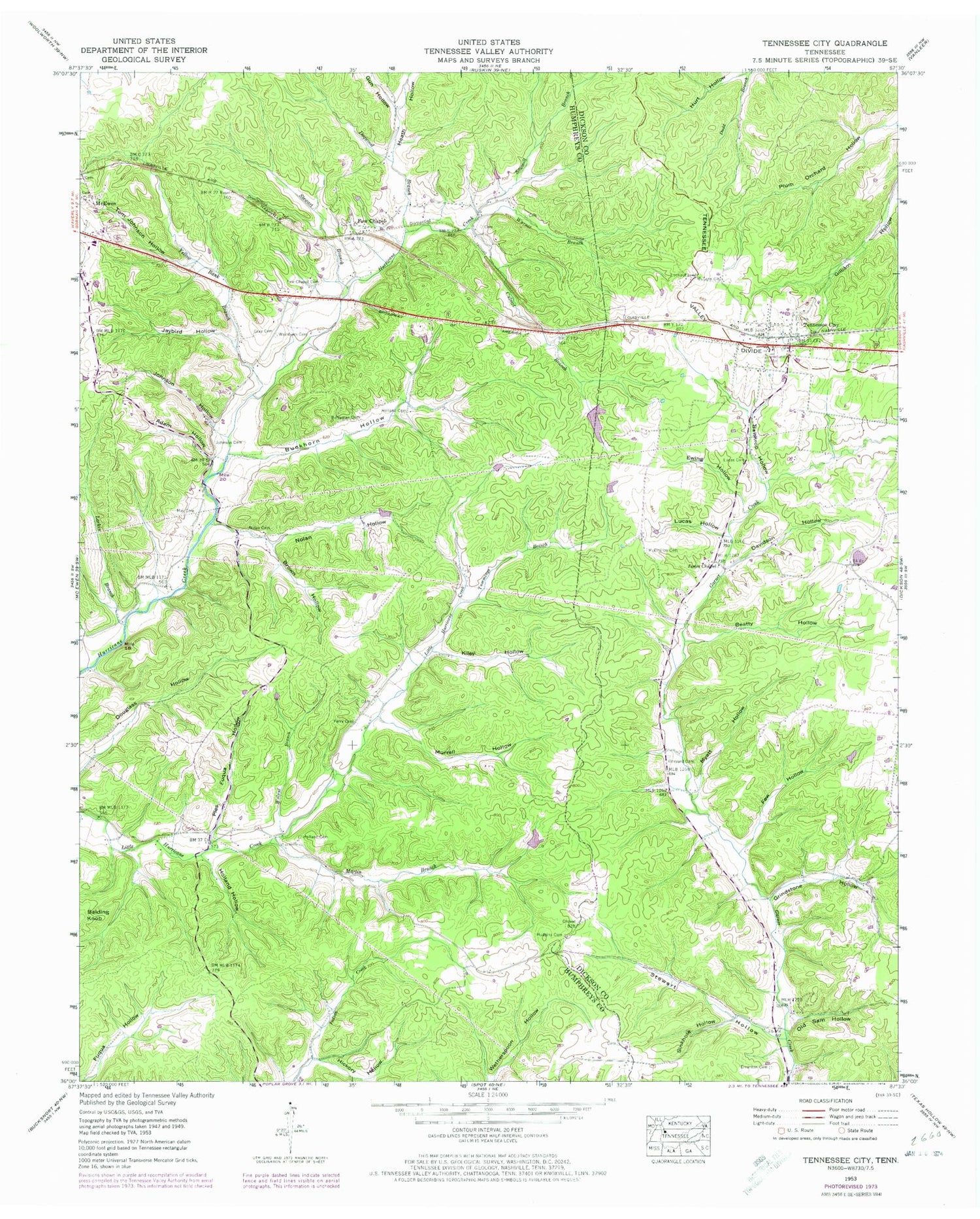 Classic USGS Tennessee City Tennessee 7.5'x7.5' Topo Map Image