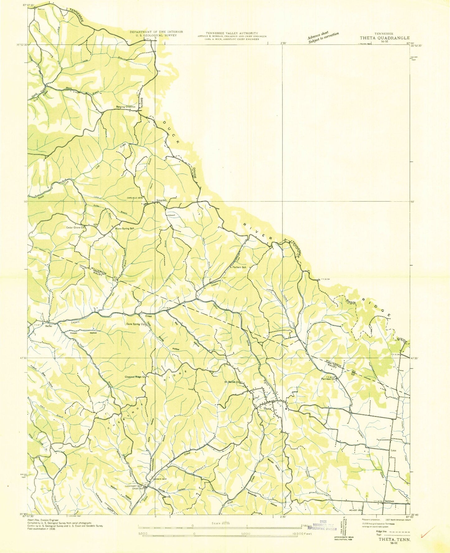 Classic USGS Theta Tennessee 7.5'x7.5' Topo Map Image