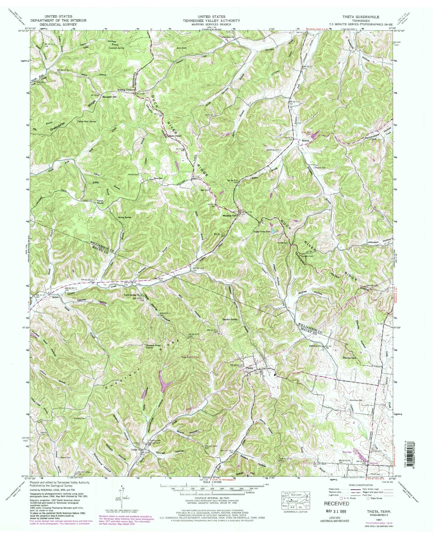 Classic USGS Theta Tennessee 7.5'x7.5' Topo Map Image