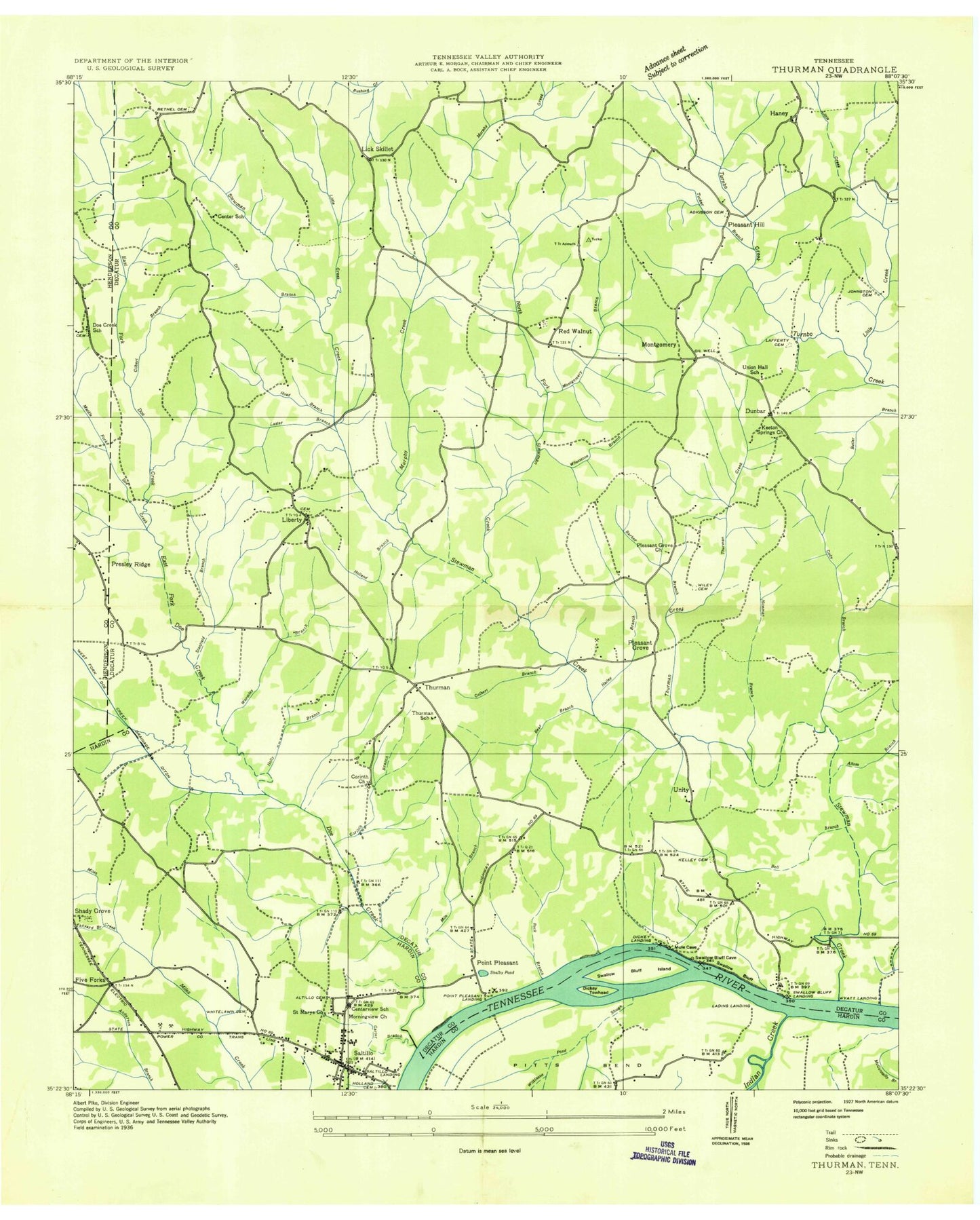 Classic USGS Thurman Tennessee 7.5'x7.5' Topo Map Image