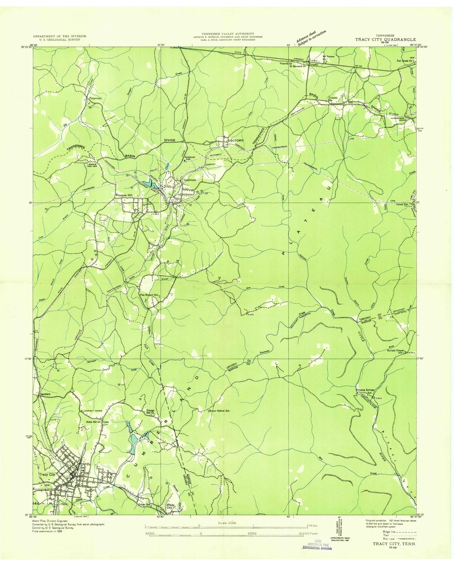 Classic USGS Tracy City Tennessee 7.5'x7.5' Topo Map Image