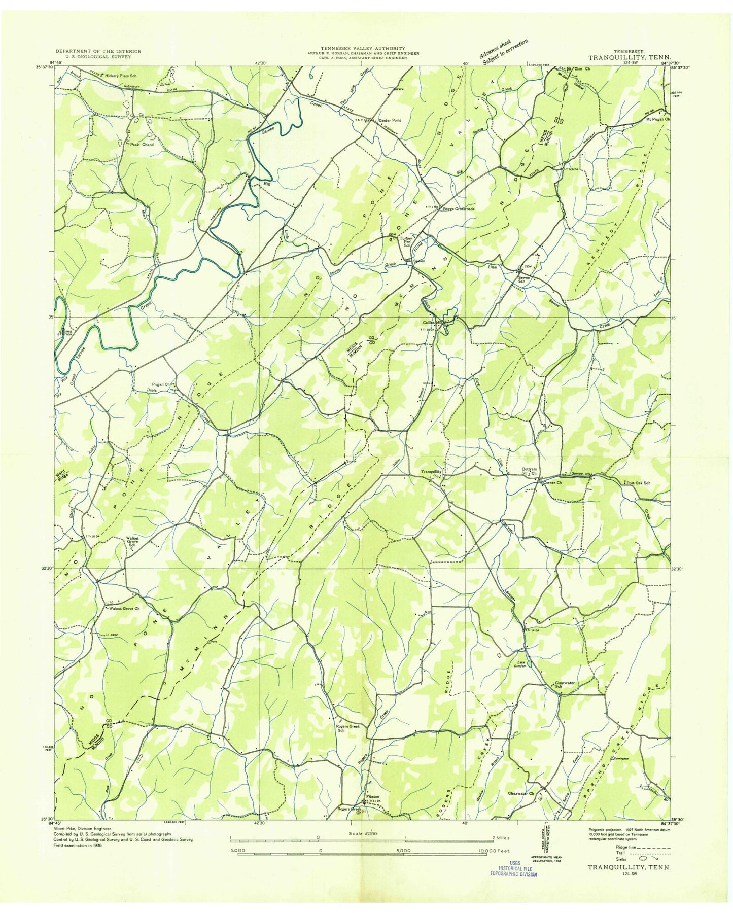 Classic USGS Tranquillity Tennessee 7.5'x7.5' Topo Map Image