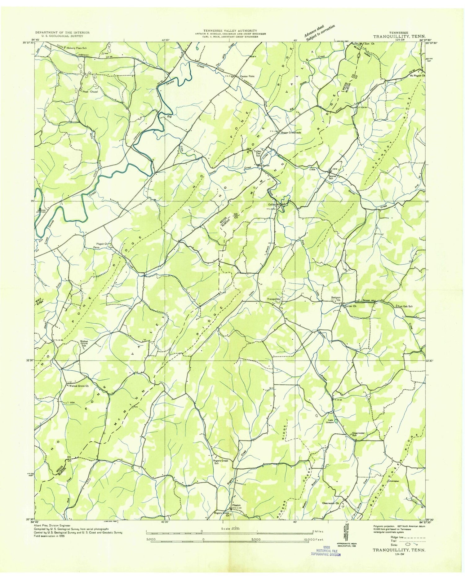 Classic USGS Tranquillity Tennessee 7.5'x7.5' Topo Map Image
