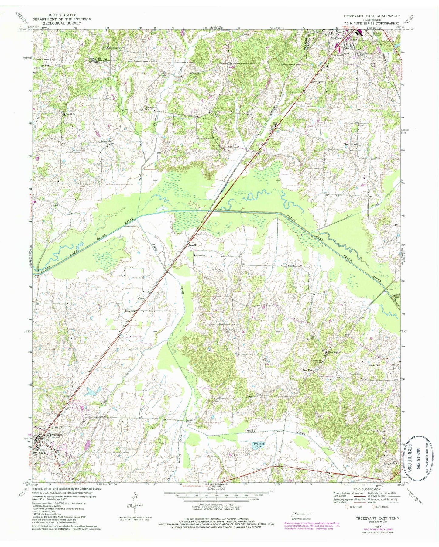 Classic USGS Trezevant East Tennessee 7.5'x7.5' Topo Map Image