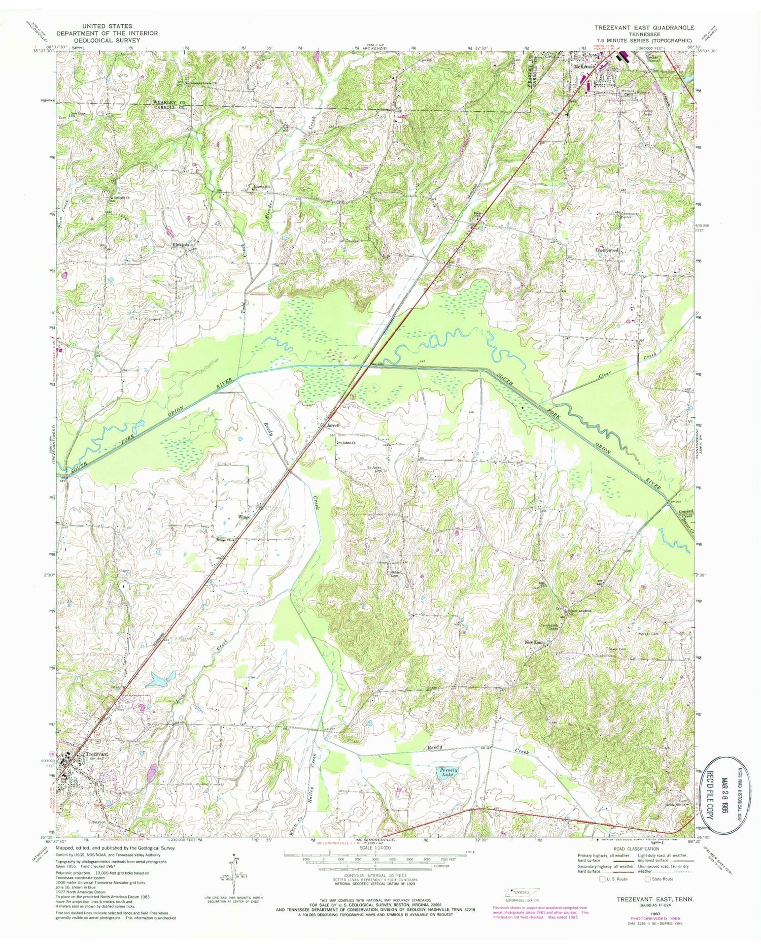 Classic USGS Trezevant East Tennessee 7.5'x7.5' Topo Map Image