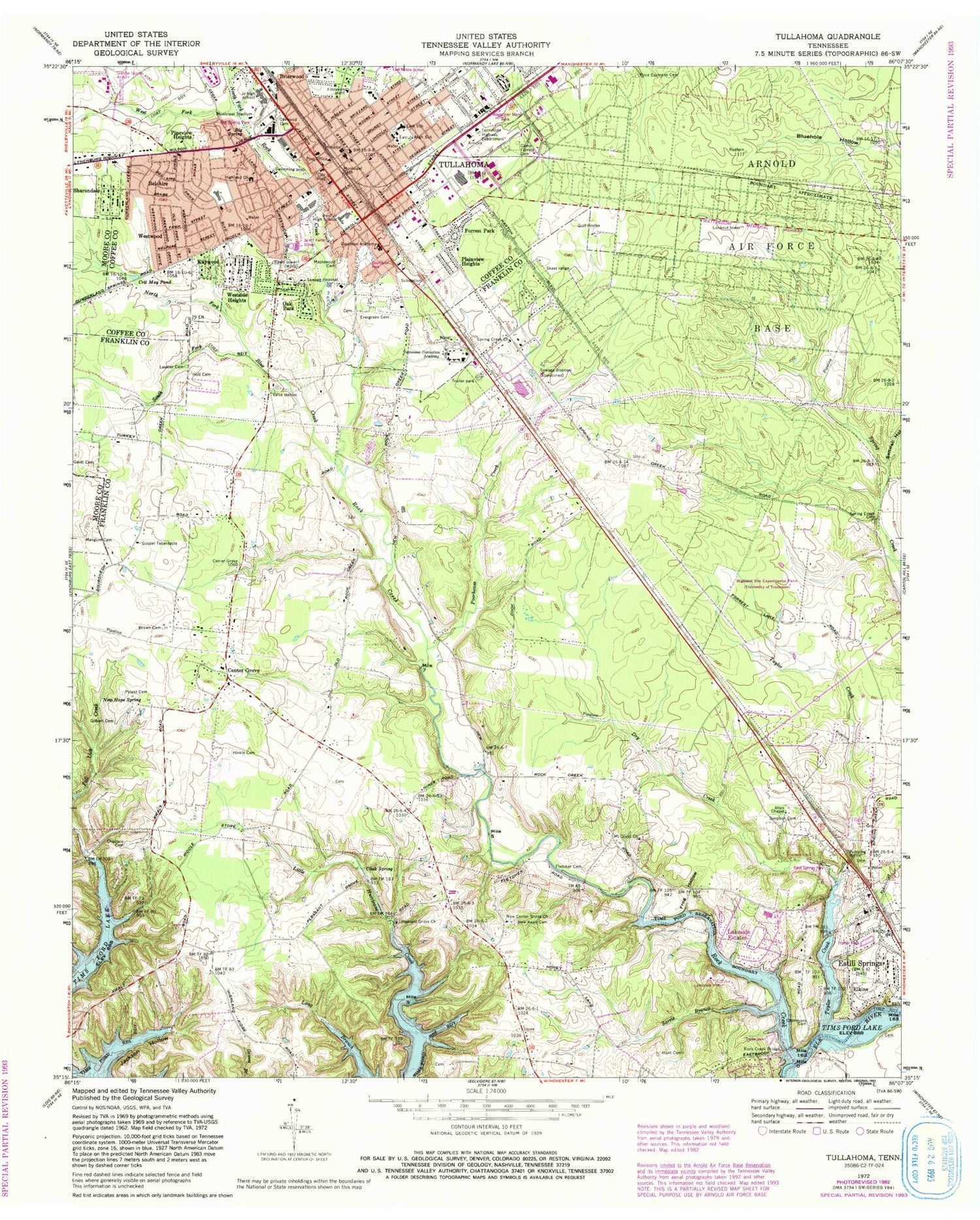 Classic USGS Tullahoma Tennessee 7.5'x7.5' Topo Map Image