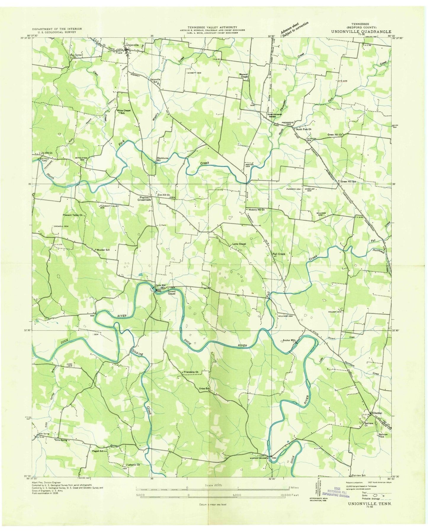 Classic USGS Unionville Tennessee 7.5'x7.5' Topo Map Image