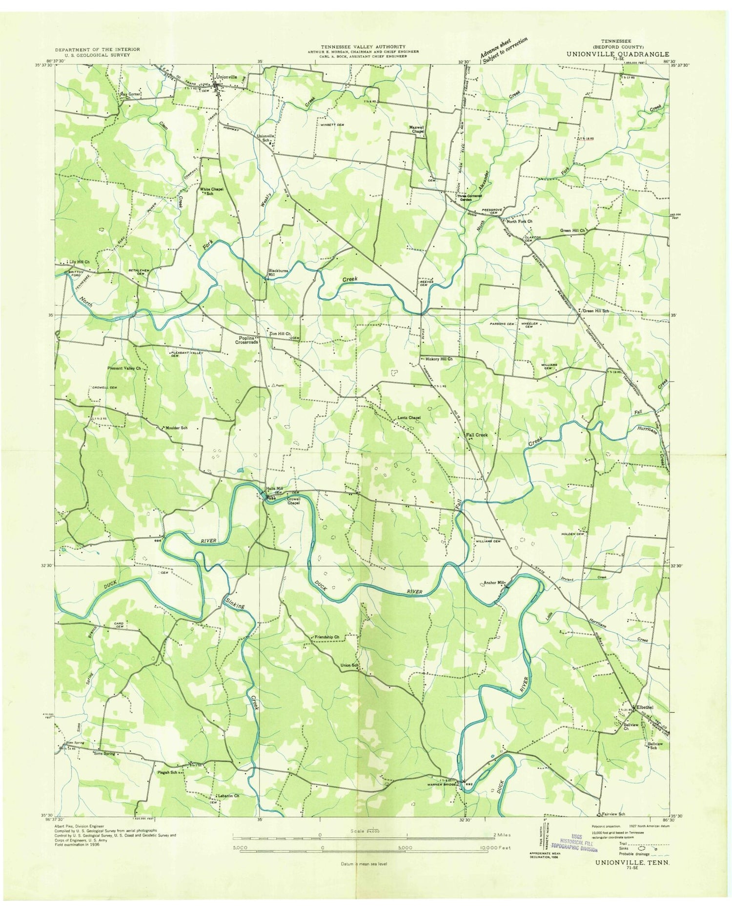 Classic USGS Unionville Tennessee 7.5'x7.5' Topo Map Image