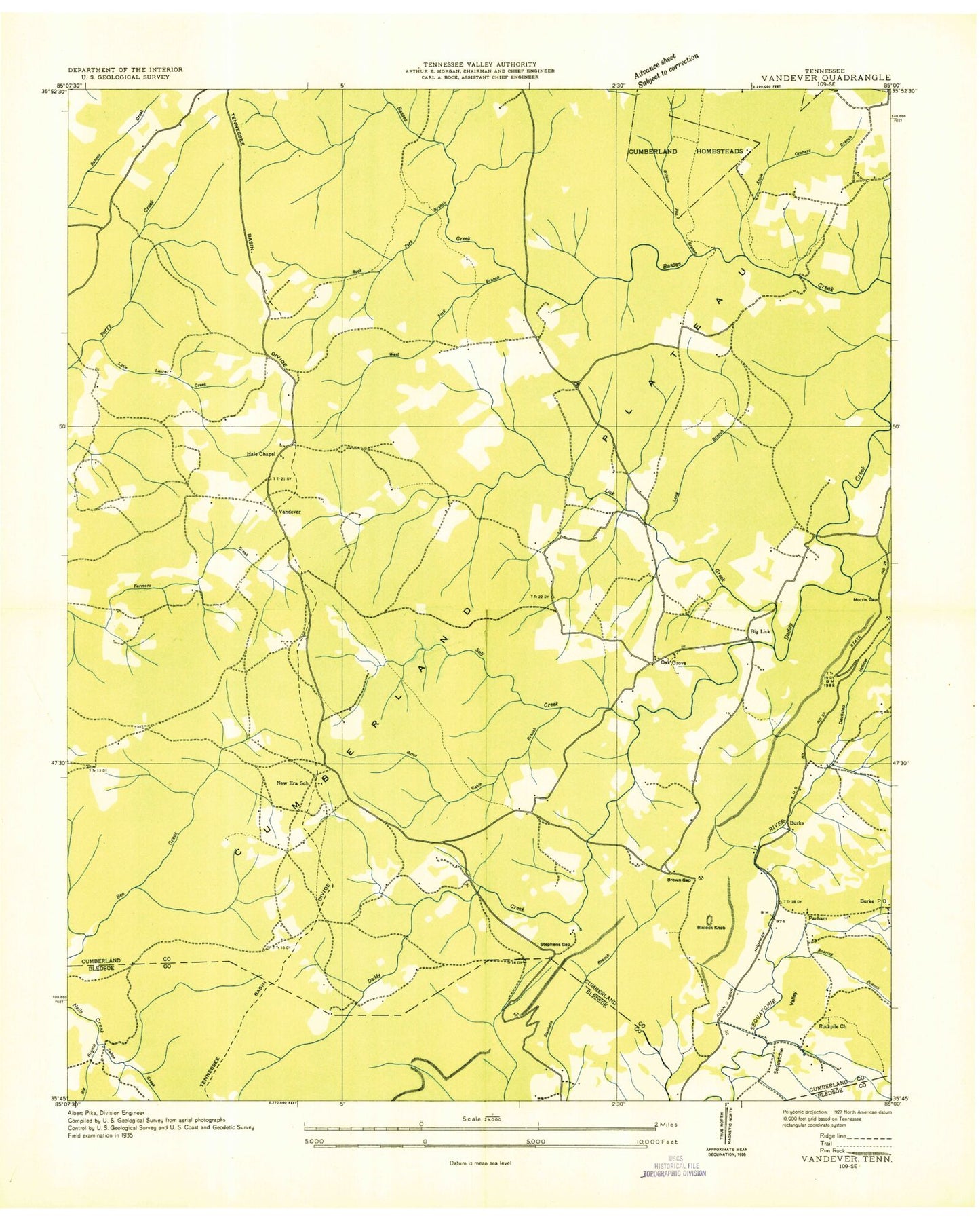Classic USGS Vandever Tennessee 7.5'x7.5' Topo Map Image