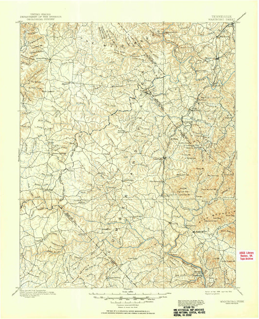 Historic 1896 Wartburg Tennessee 30'x30' Topo Map Image