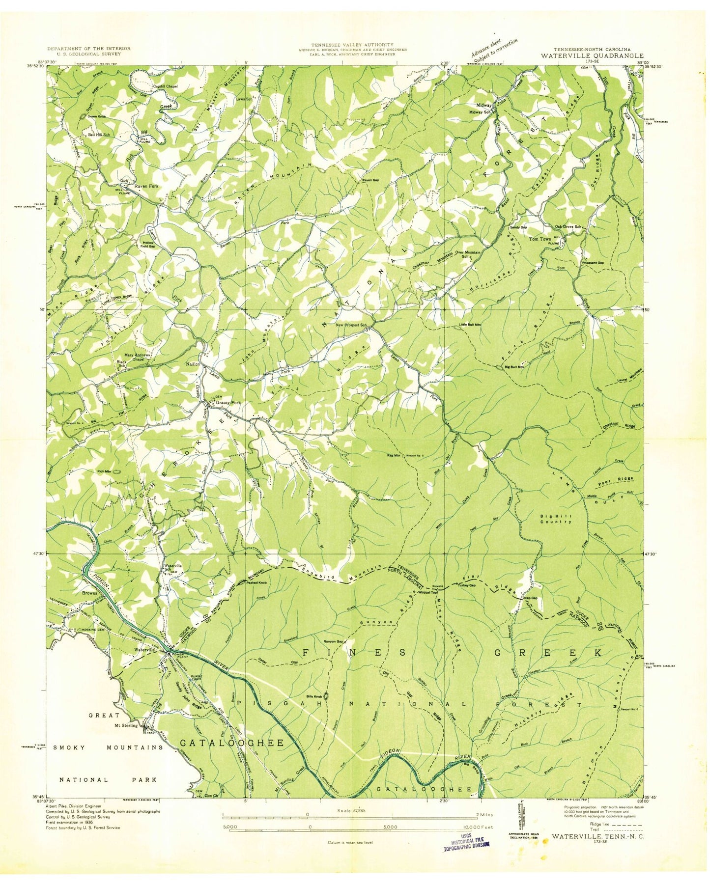 Classic USGS Waterville North Carolina 7.5'x7.5' Topo Map Image