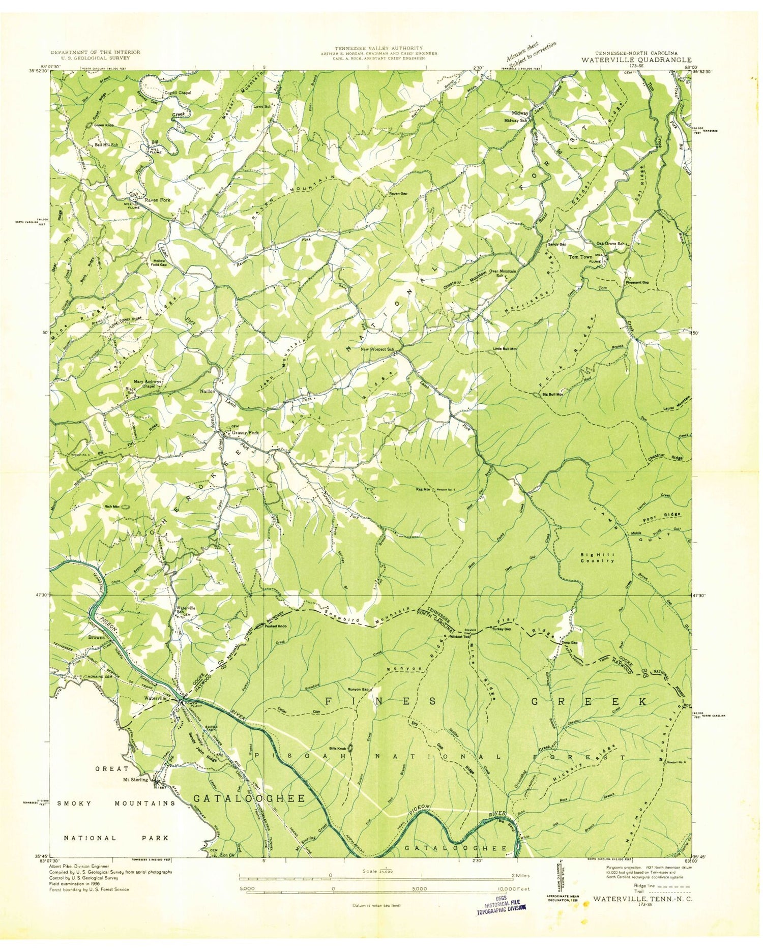 Classic USGS Waterville North Carolina 7.5'x7.5' Topo Map Image
