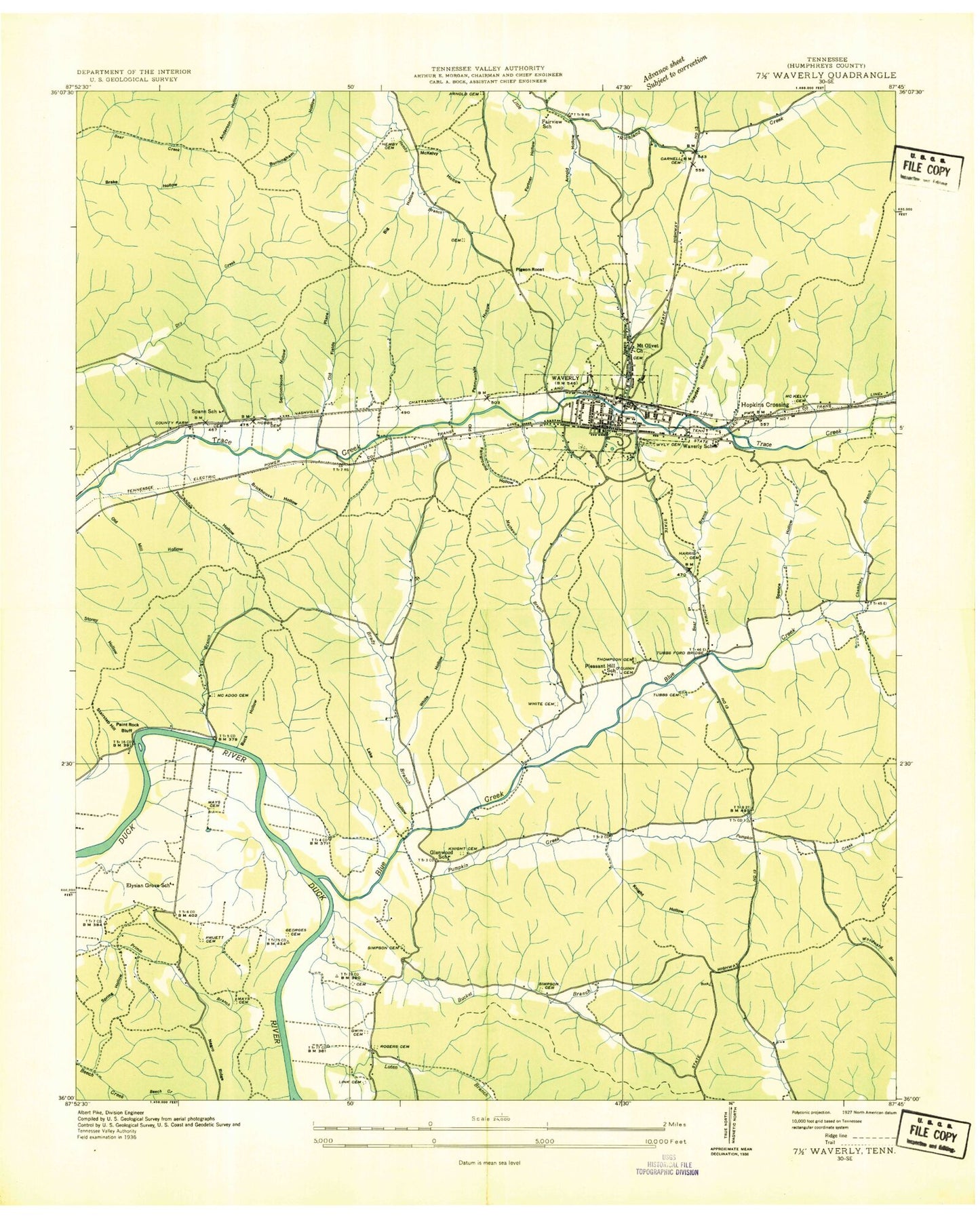 Classic USGS Waverly Tennessee 7.5'x7.5' Topo Map Image