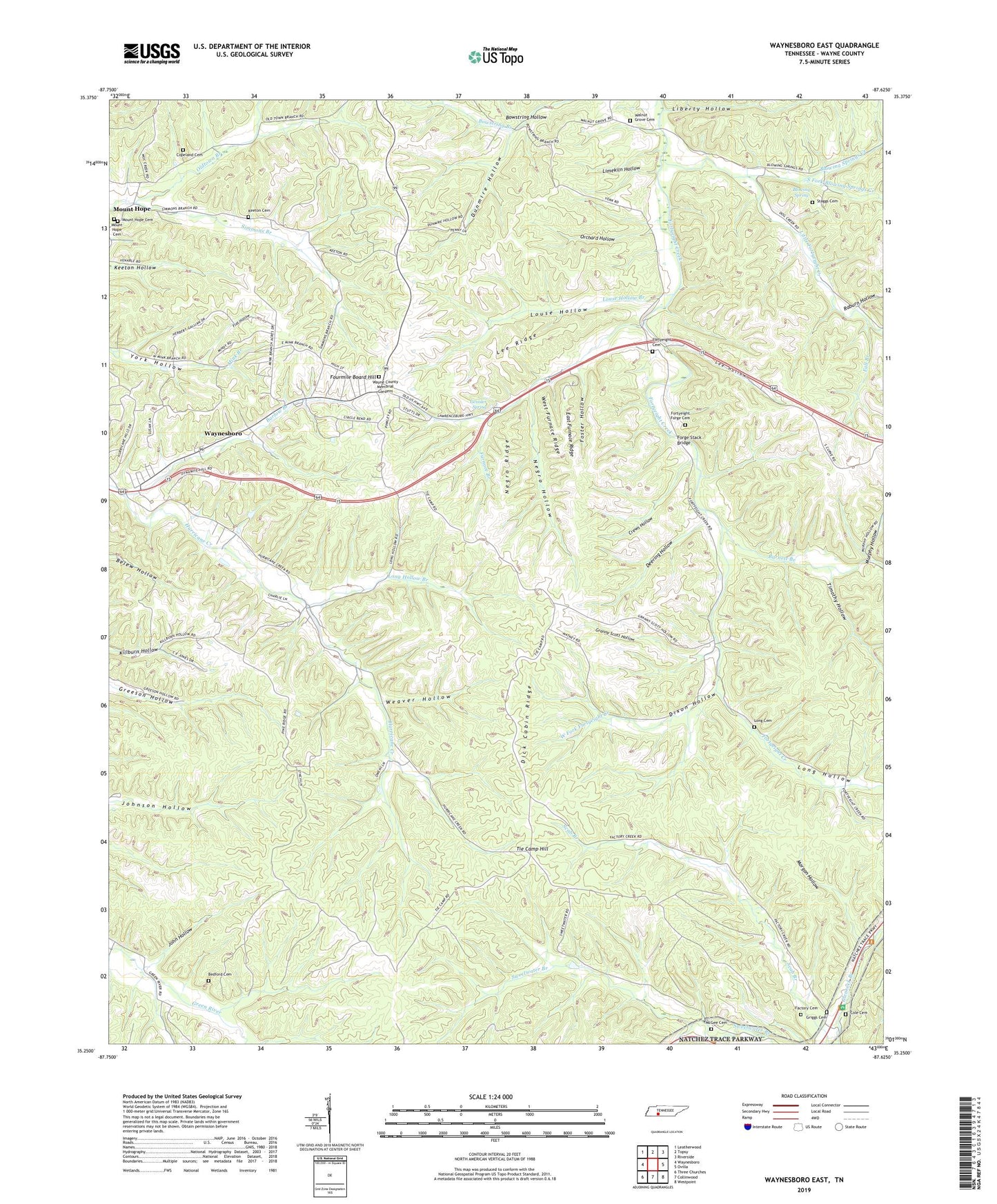 Waynesboro East Tennessee US Topo Map Image