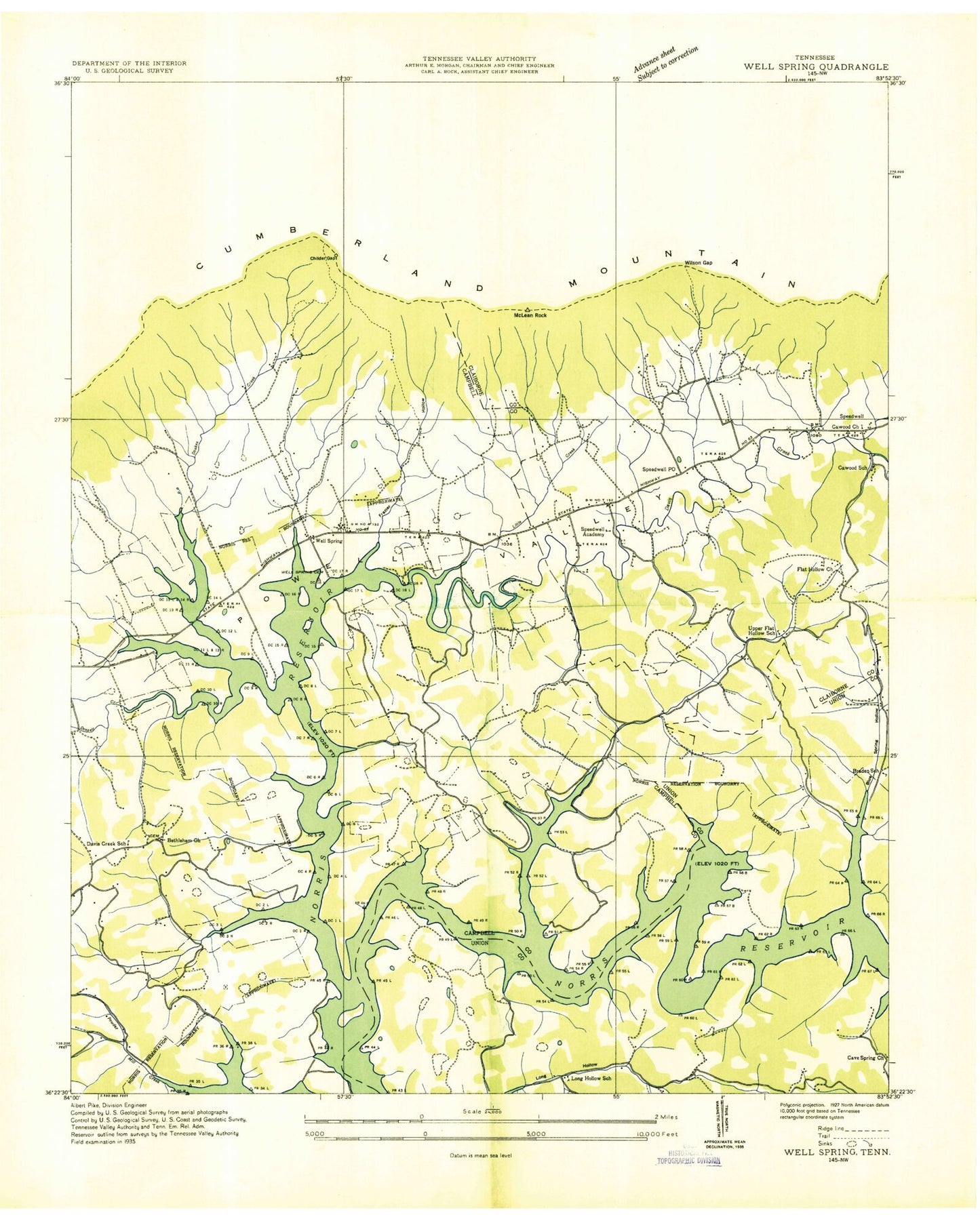 Classic USGS Well Spring Tennessee 7.5'x7.5' Topo Map Image