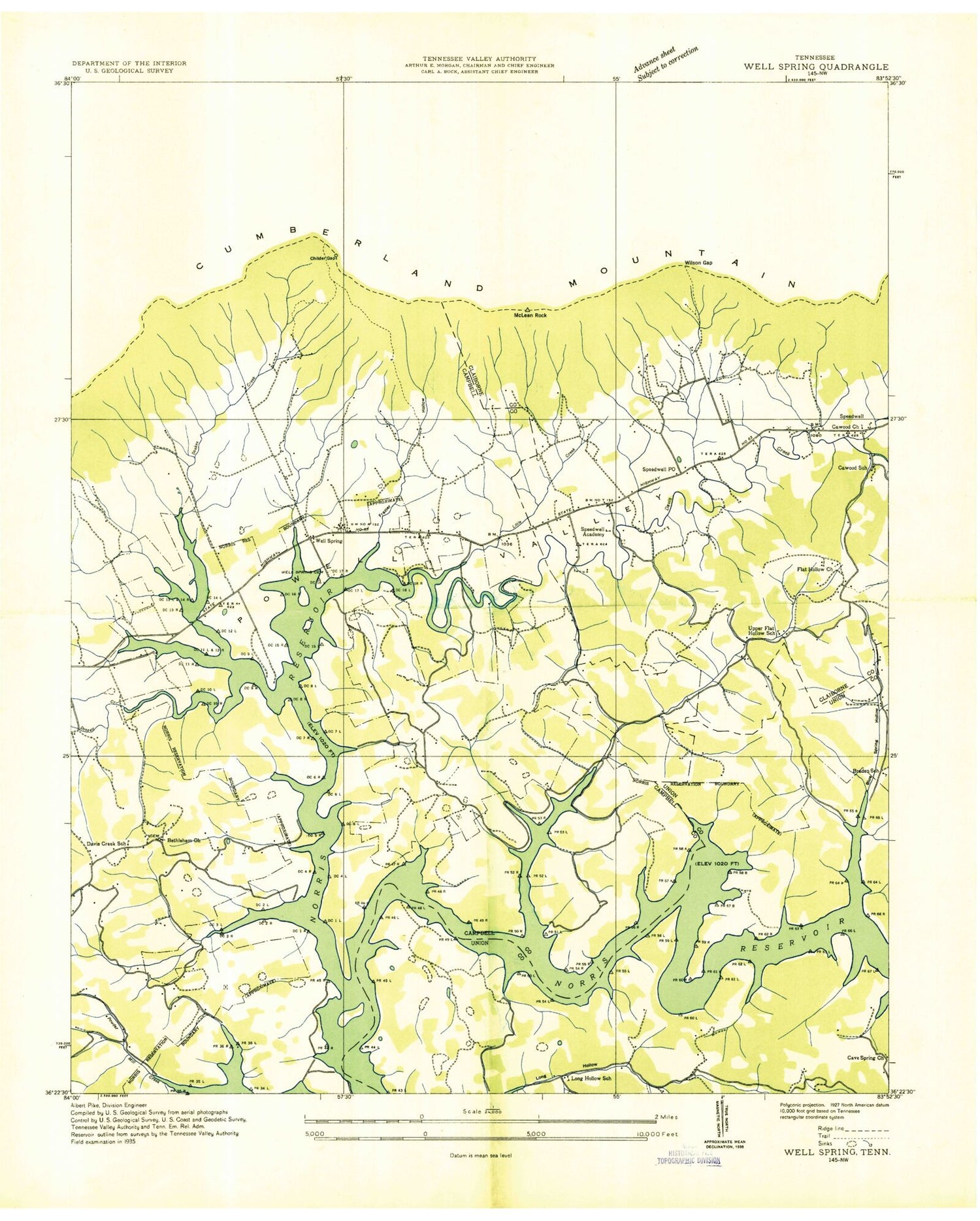 Classic USGS Well Spring Tennessee 7.5'x7.5' Topo Map Image