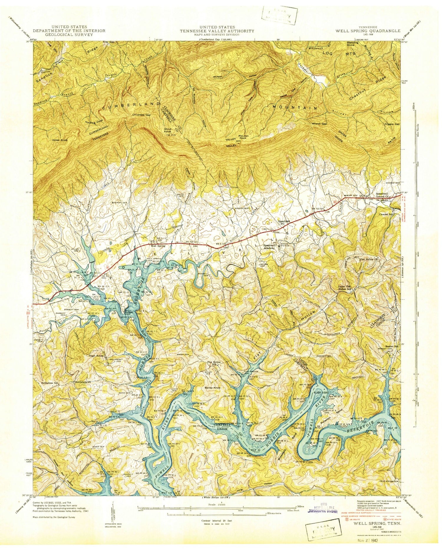 Classic USGS Well Spring Tennessee 7.5'x7.5' Topo Map Image