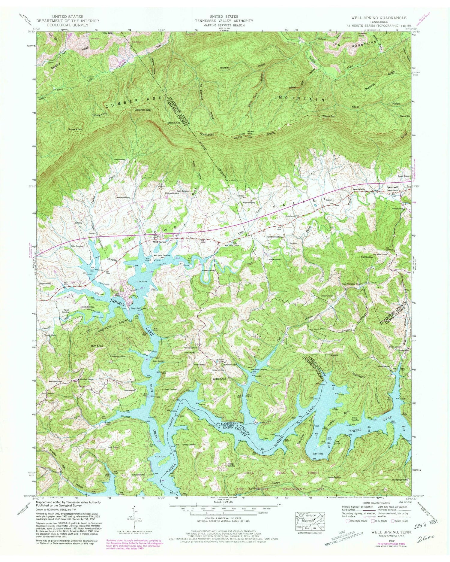 Classic USGS Well Spring Tennessee 7.5'x7.5' Topo Map Image