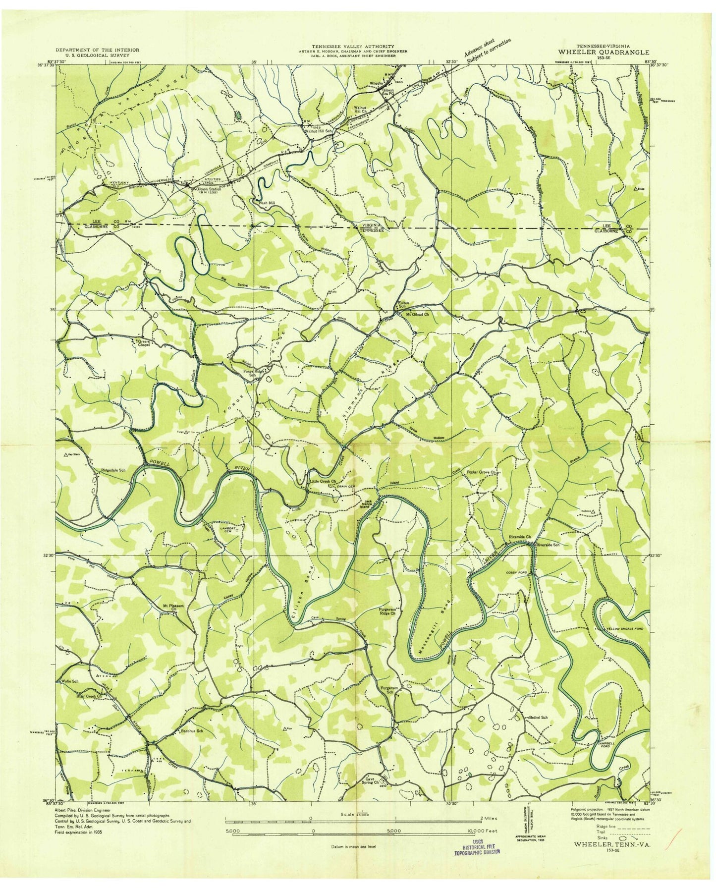 Classic USGS Wheeler Virginia 7.5'x7.5' Topo Map Image