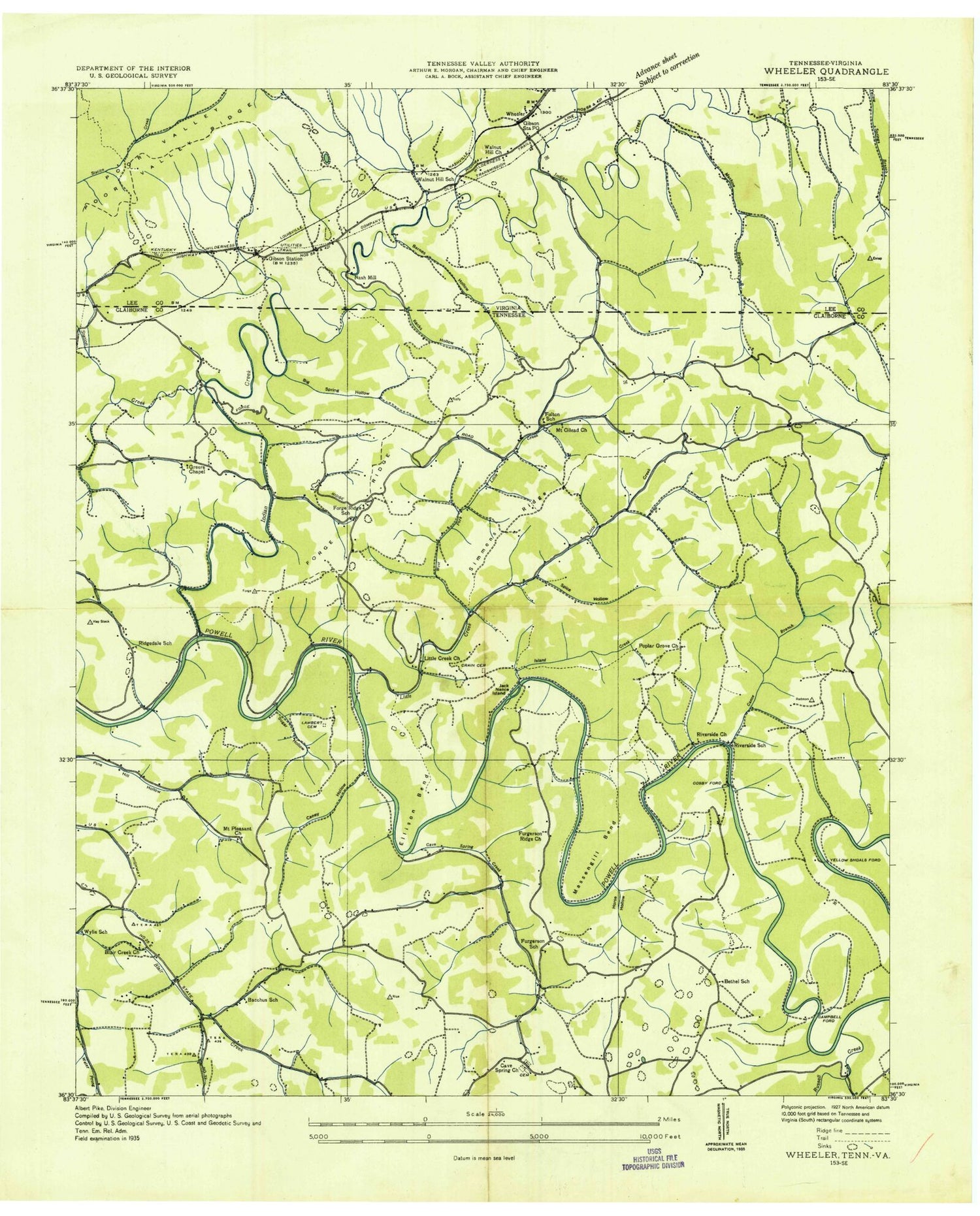 Classic USGS Wheeler Virginia 7.5'x7.5' Topo Map Image