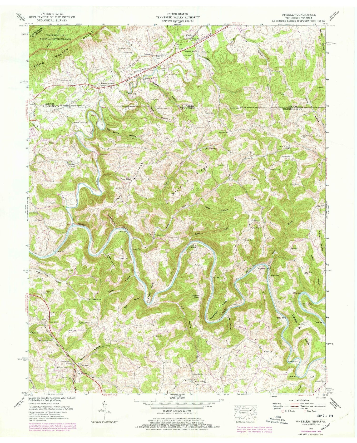 Classic USGS Wheeler Virginia 7.5'x7.5' Topo Map Image
